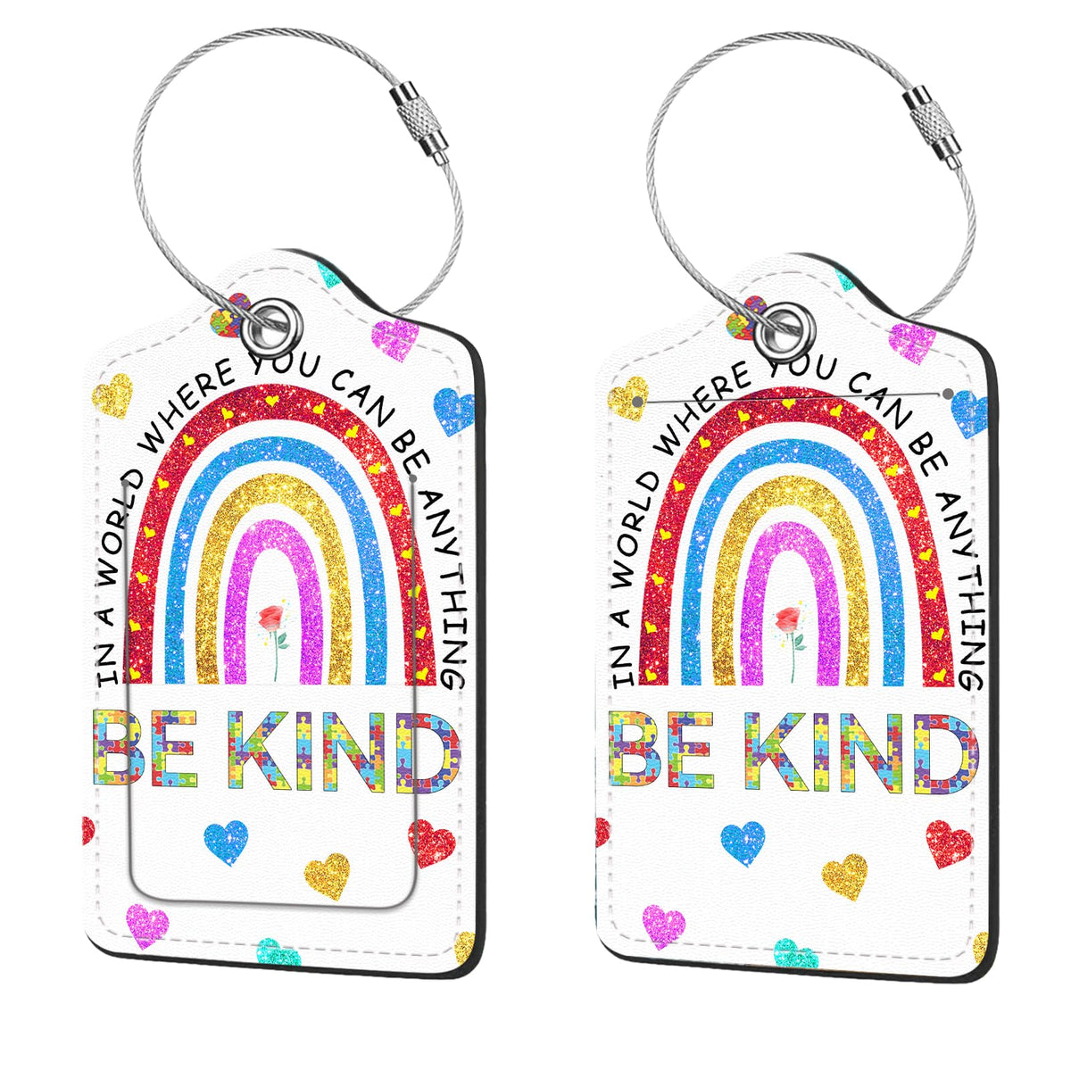 2 Pcs Luggage Tags for Suitcases, PU Leather Cruise Ship Luggage Tags with Privacy Cover Label Address Card and Durable Metal Ring Suitable for Men Women Handbags Backpacks,Flower Bushes and Cats