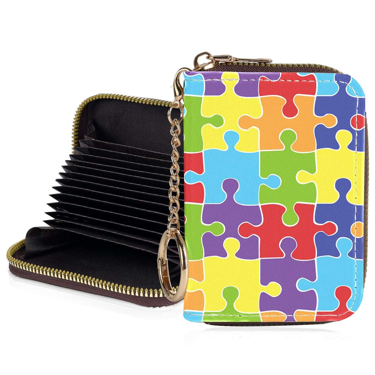 Credit Card Holder for Women,Small Rfid Wallet with Keychain Zipper,Cute PU Leather Card Case Wallet，Accordion Credit Card Wallets Gift,Flowers and Black Cat B