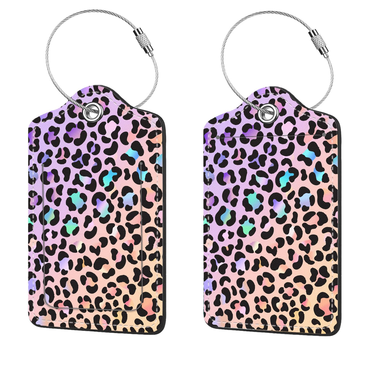 2 Pcs Luggage Tags for Suitcases, PU Leather Cruise Ship Luggage Tags with Privacy Cover Label Address Card and Durable Metal Ring Suitable for Men Women Handbags Backpacks,Flower Bushes and Cats
