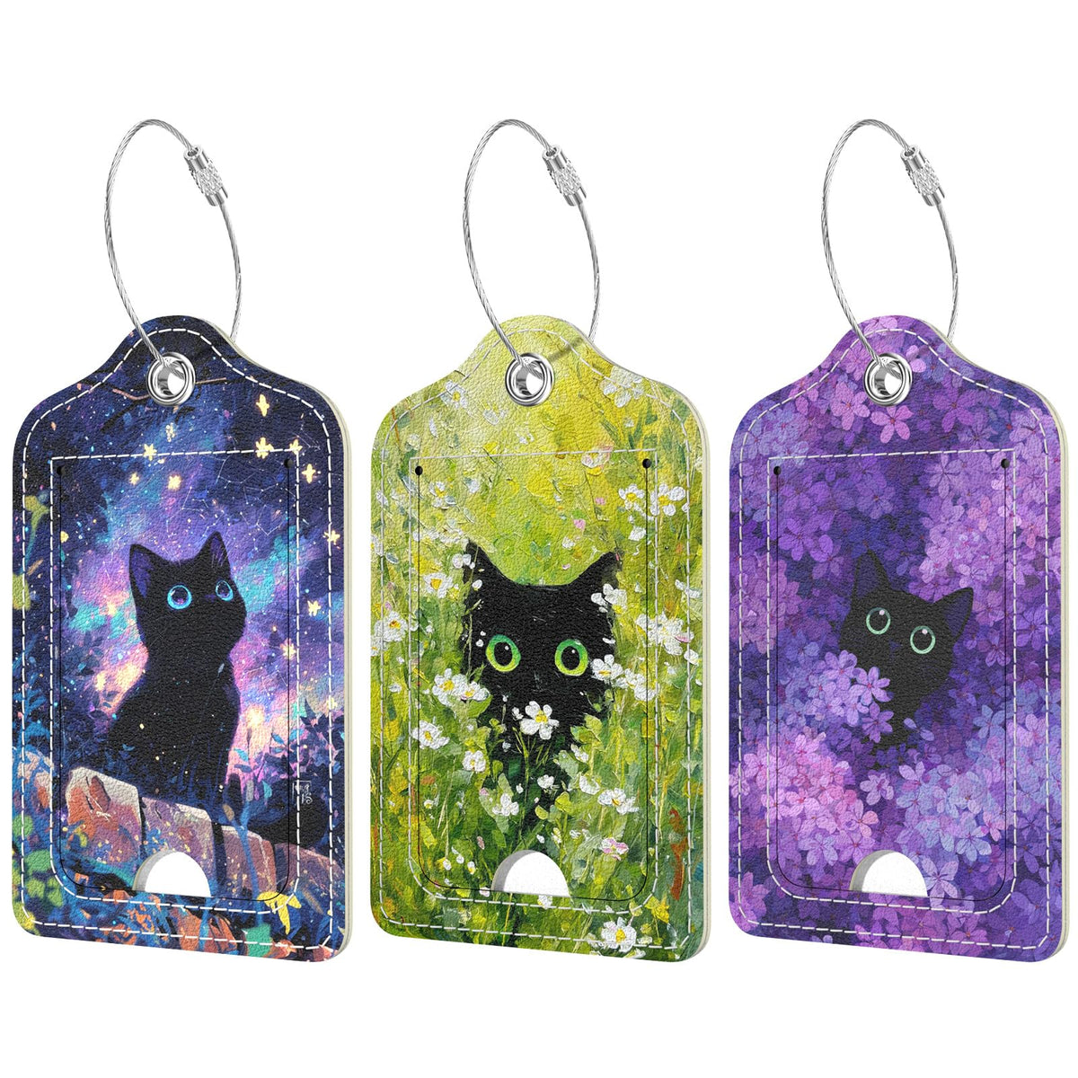 Rimilak 3 Pcs PU Leather Luggage Tags with Privacy Flap, Name ID Label