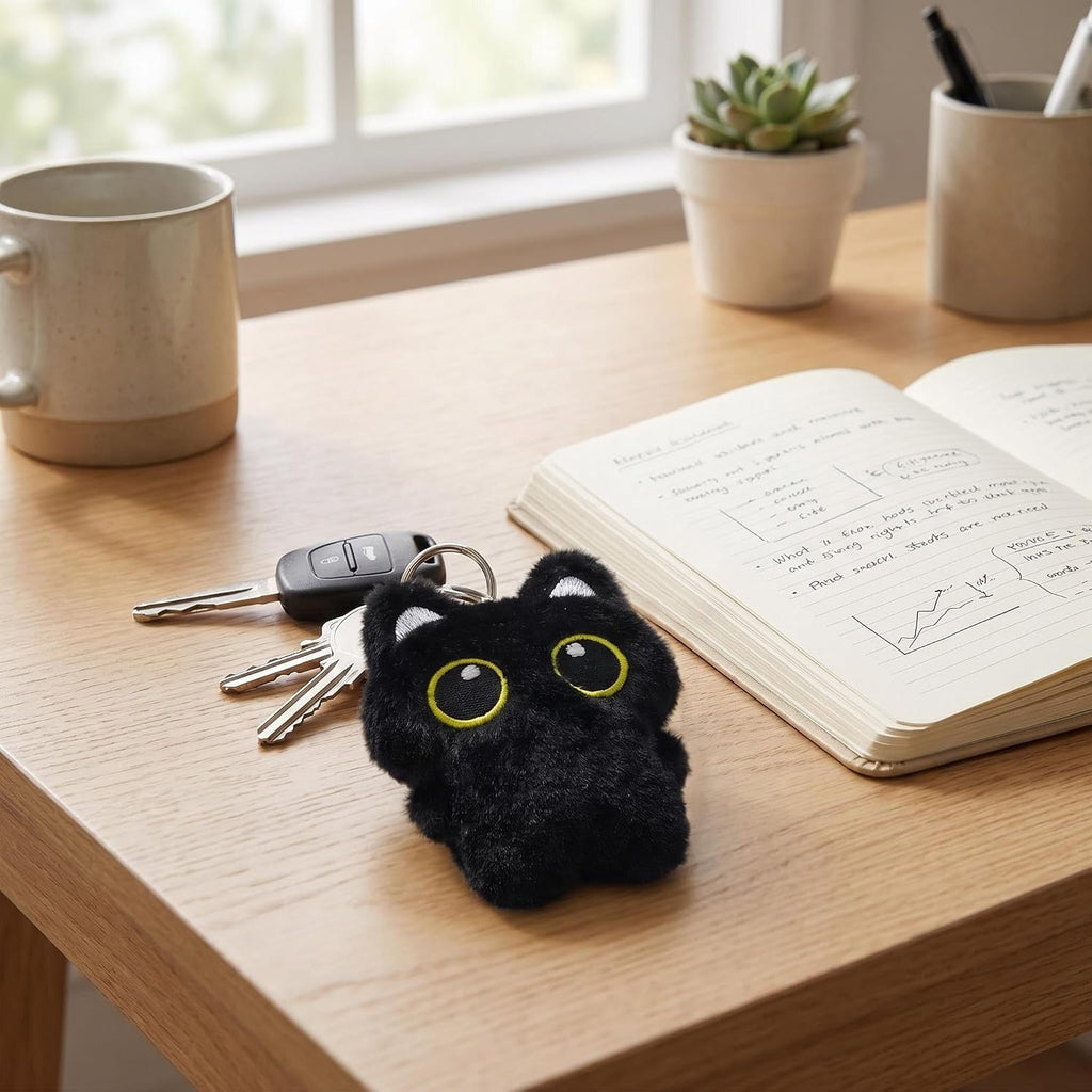 Black Cat Plush Keychain Cute Bag Charm Gift for Women