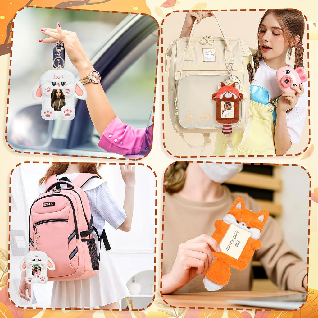 NEWEST Cute Plush Kpop Photocard Holder with Keychain, Soft Fuzzy Fox ID Badge Holder Card Cover, Cartoon Animal Photo Sleeve Protective Case for Kpop Idol Photo Card Bag Pendant Decor, Fox