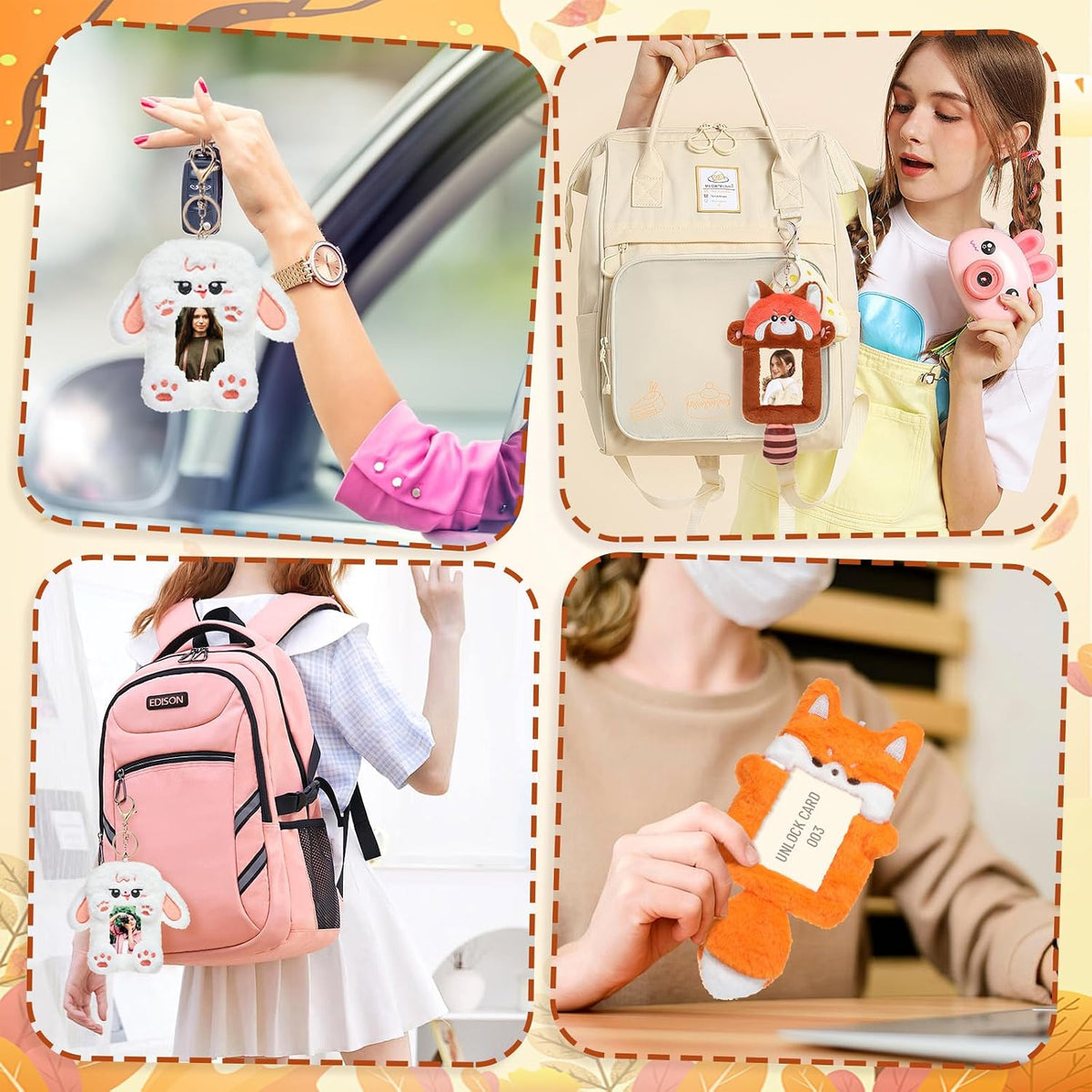 NEWEST Cute Plush Kpop Photocard Holder with Keychain, Soft Fuzzy Fox ID Badge Holder Card Cover, Cartoon Animal Photo Sleeve Protective Case for Kpop Idol Photo Card Bag Pendant Decor, Fox