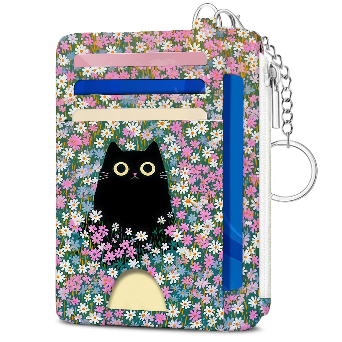 Book Lover Gift for Readers, Cute Reading Theme Card Holder Wallet, Literary Slim Credit Card Case with ID Window, Cartoon RFID Blocking Pocket Wallet Gift for Book Fans with Coin Zipper Keychain