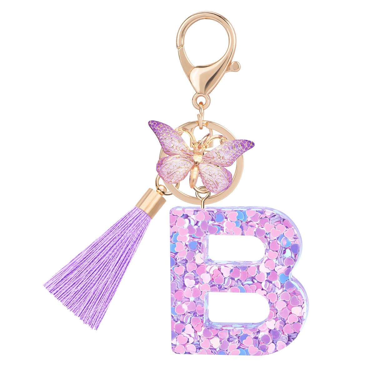 Initial letter Keychains for Women Girls Tassel Butterfly Cute Keychain for Wallet Backpack charm