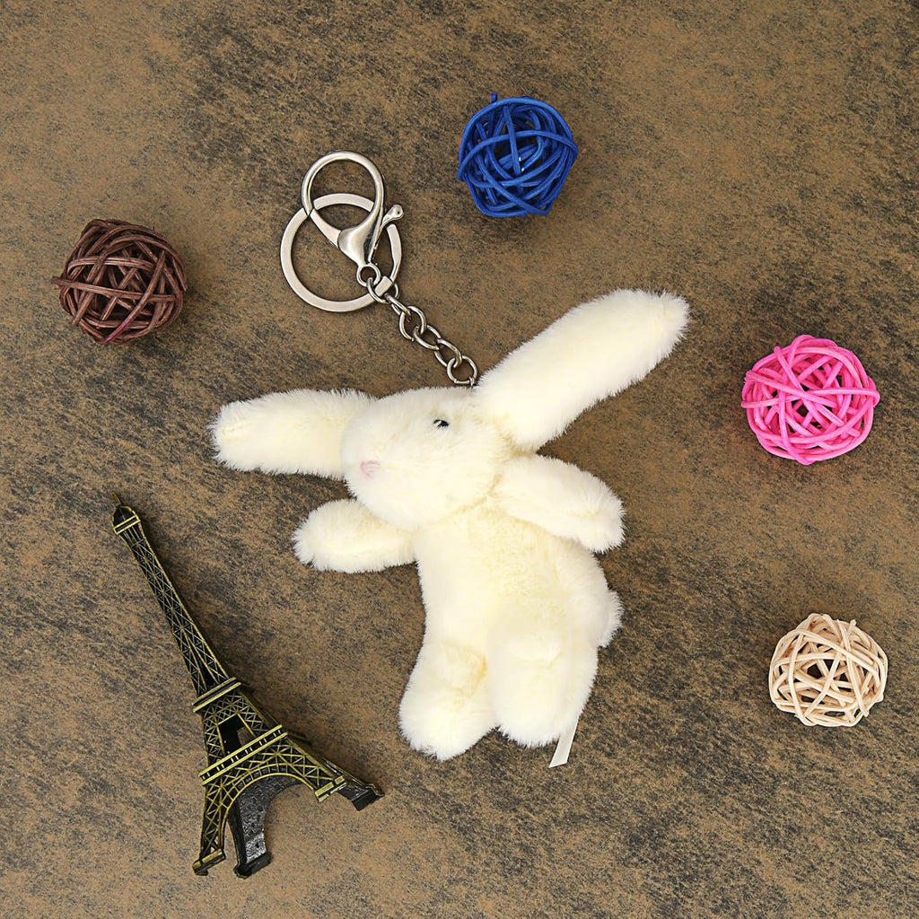 Miokkley Cute Bunny Plush Keychain for Backpack, 3.5" Inch Mini Rabbit Keychain Purse Charm Pendant Gift for Women
