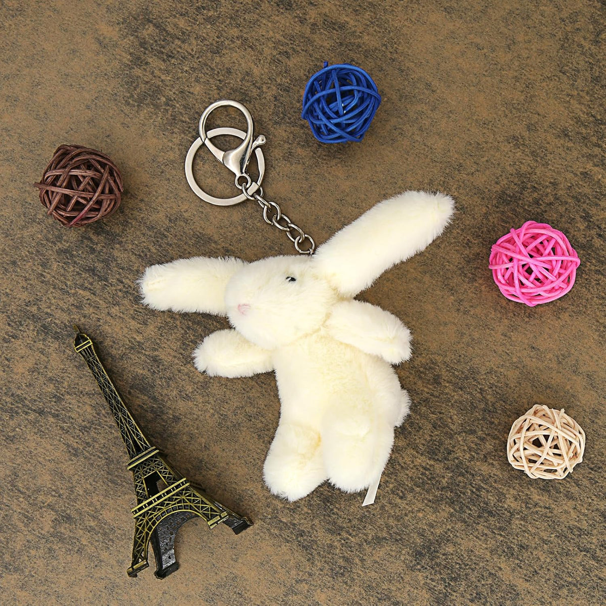Miokkley Cute Bunny Plush Keychain for Backpack, 3.5" Inch Mini Rabbit Keychain Purse Charm Pendant Gift for Women