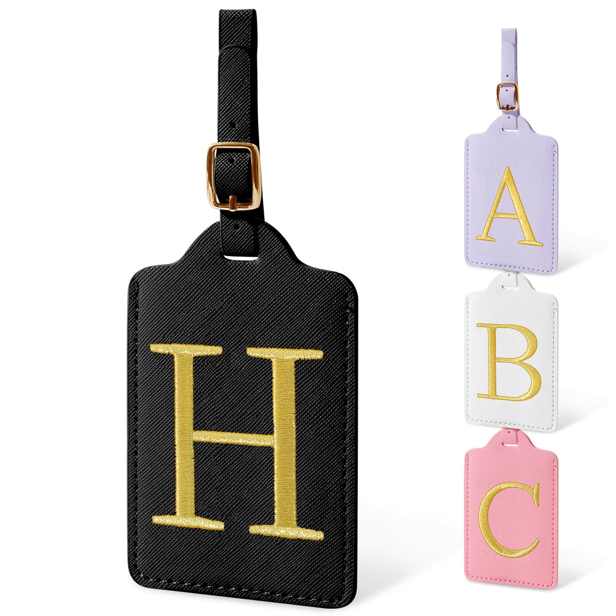 Personalized Initial Luggage Tags for Suitcases, Cute PU Leather Embroidered Letter Travel Luggage Tags, Suitcase Identifier Name Baggage Tag, Bag Tags for Men Women Kids Luggage Handbags(Pink M)