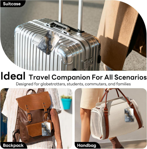 2 Pack PU Leather Luggage Tags for Suitcases, Black Gold Marble