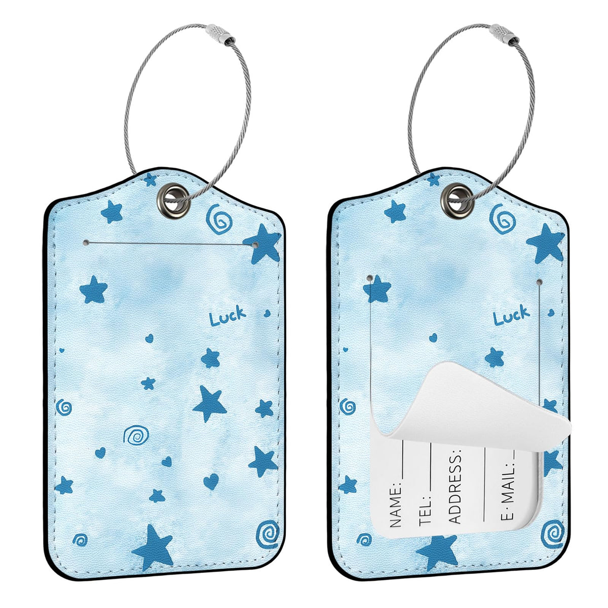 Seorsok 2Pcs Luggage Travel Tags for Suitcases,Cute Color Grids Checkered PU Leather Name Tag with Privacy Cover&ID Label Address Card and Durable Metal Ring Suitable for Men Women Handbags Backpack