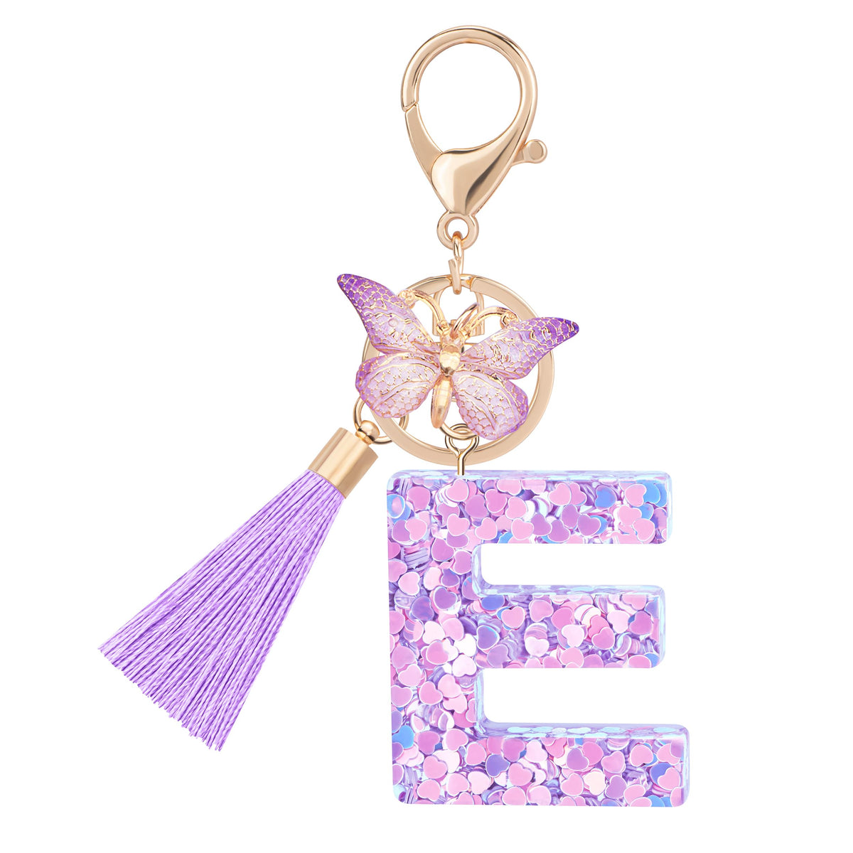 Initial letter Keychains for Women Girls Tassel Butterfly Cute Keychain for Wallet Backpack charm