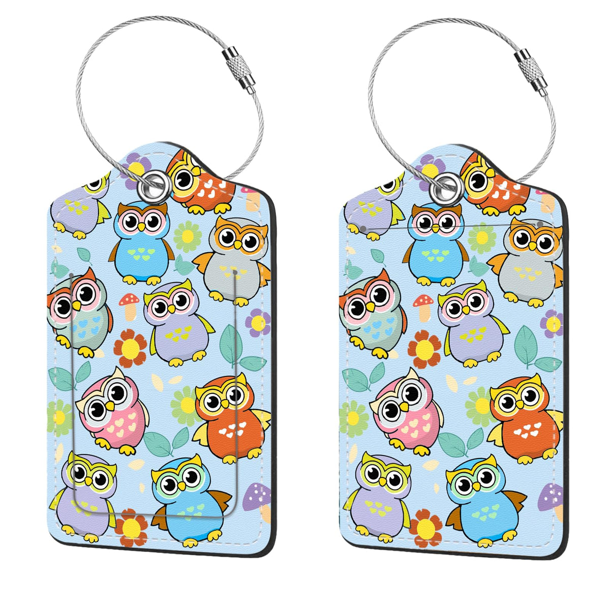2 Pcs Luggage Tags for Suitcase, Cute Unique PU Leather Travel Bag Tag with Privacy Cover ID Label Address Card and Durable Metal Ring Suitable for Men Women Children Backpack,Flamingos