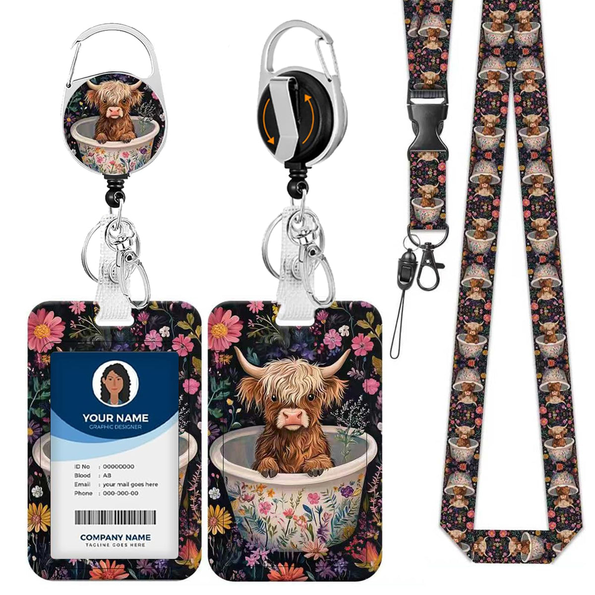 Cute Cartoon Happy Capybaras Breakaway Lanyard for ID Badges with Heavy-Duty Retractable Badge Reel & Carabiner, Adjustable Name Tag Holder for Teachers, Nurses, Students & Office Workers