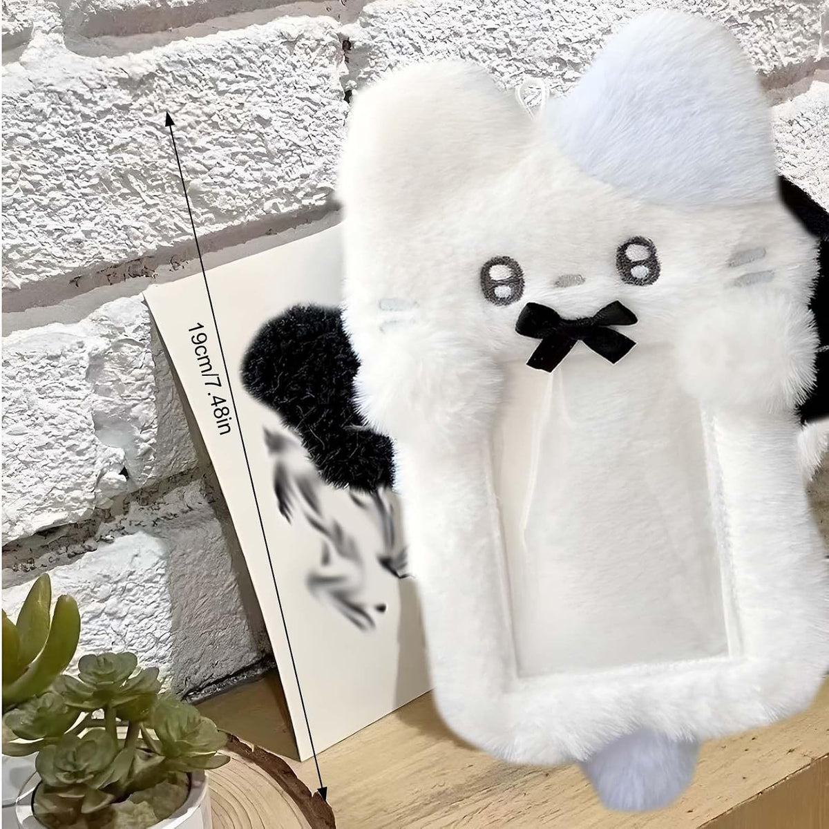 2 Pieces Cartoon Photocard Holder - Plush Rabbit and Cat Photo Card Display Protective Sleeves, Transparent Cover Case for Bus Card, Student Card, ID