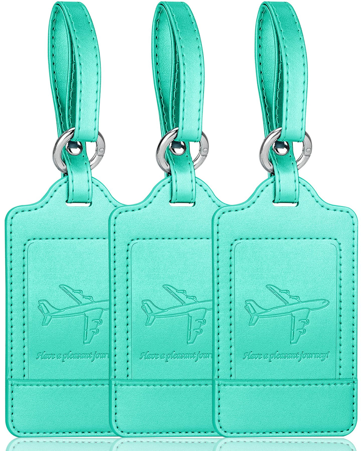 Teskyer Leather Luggage Tags for Suitcases, 3 Pack, Black