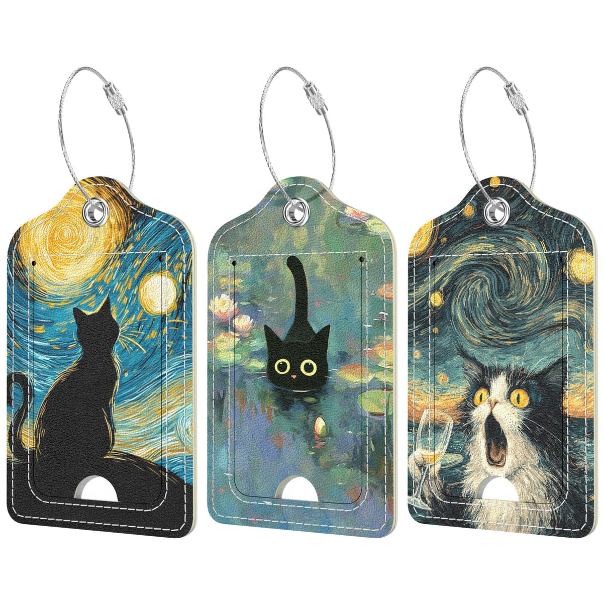 Rimilak 3 Pcs PU Leather Luggage Tags with Privacy Flap, Name ID Label