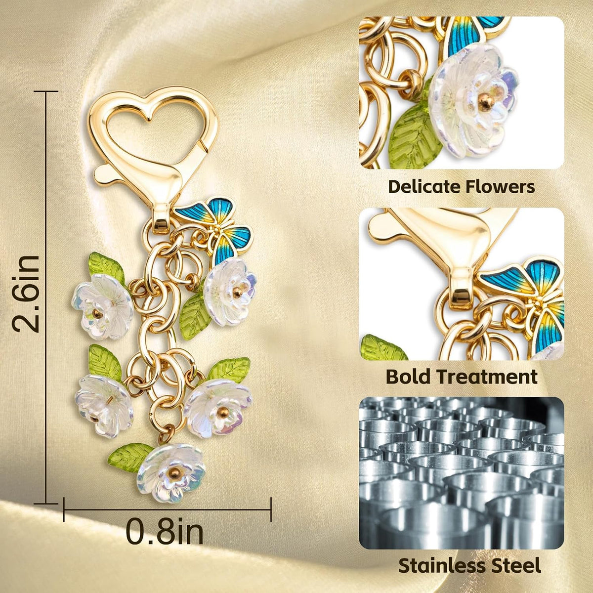 3Pcs Mini Flower Keychain Cute Bag Purse Charms