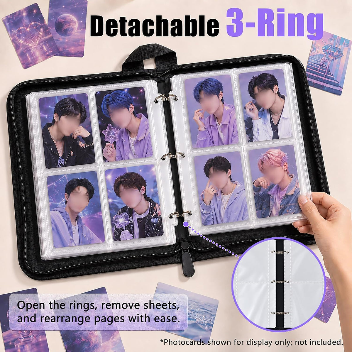Cute Trading Photocard Binder, STAY Photo Album Cartoon Card Holder Book Storage 900 Cards with Sleeves for Lomo Cards Gift - Boys & Girls, idol Photo Protect (Beige)