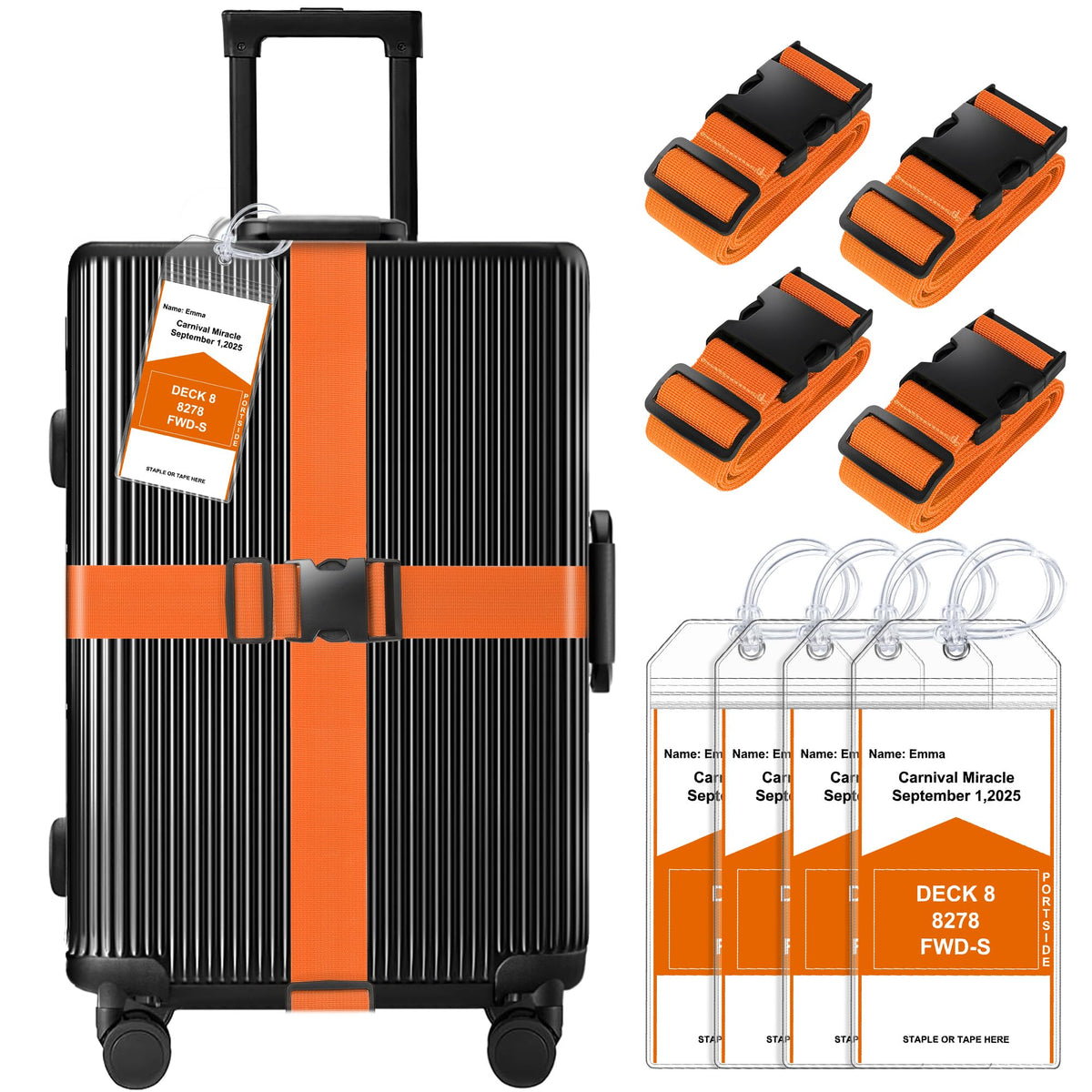 Gostwo 8 Pack Luggage Straps and Tags Set - 4 Straps, 4 Tags, Suitcase Belt