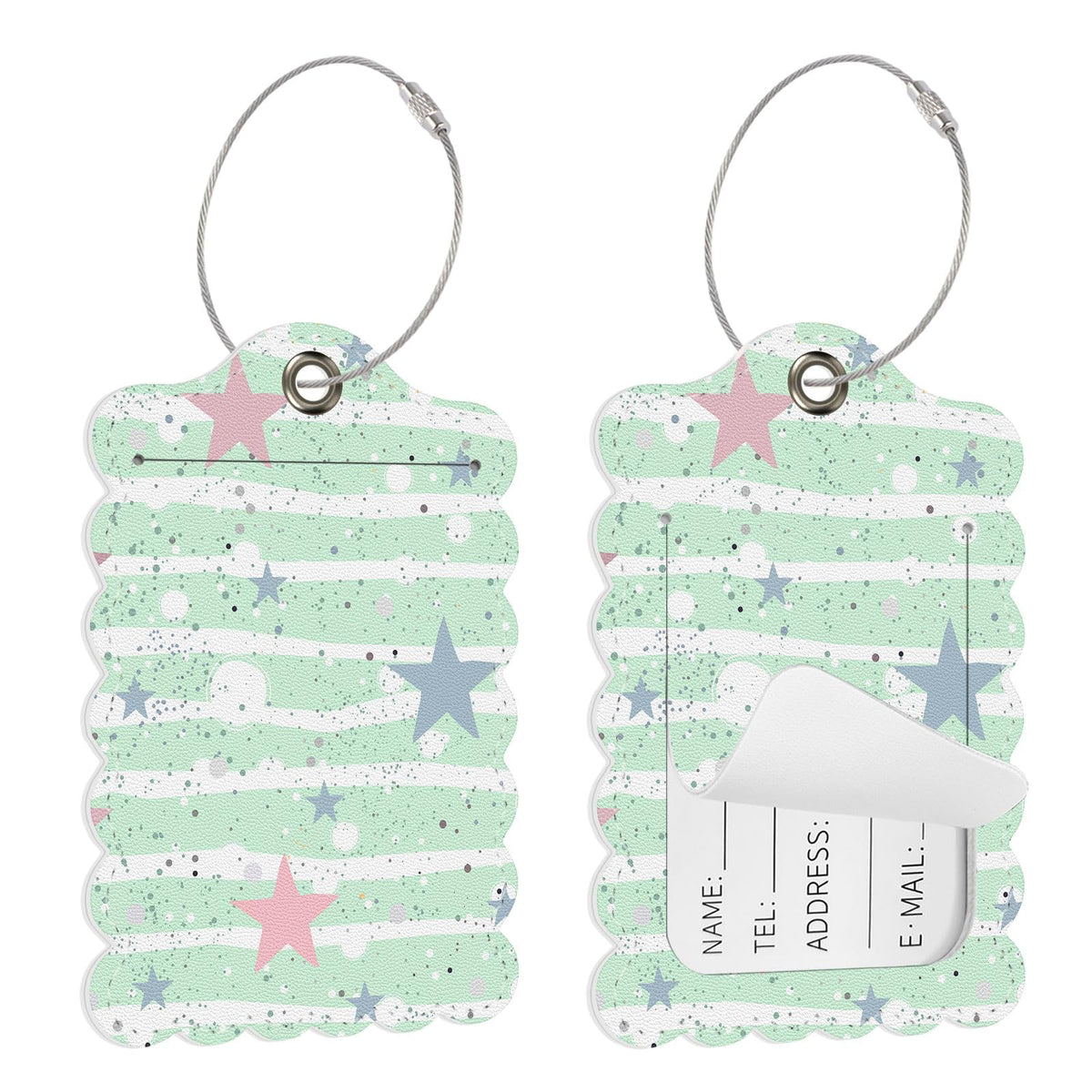 Seorsok 2 PCS Luggage Travel Tags for Suitcases,Cute Pink Leopard PU Leather Name Tag with Privacy Cover&ID Label Address Card and Durable Metal Ring Suitable for Men Women Handbags Backpack,Pink
