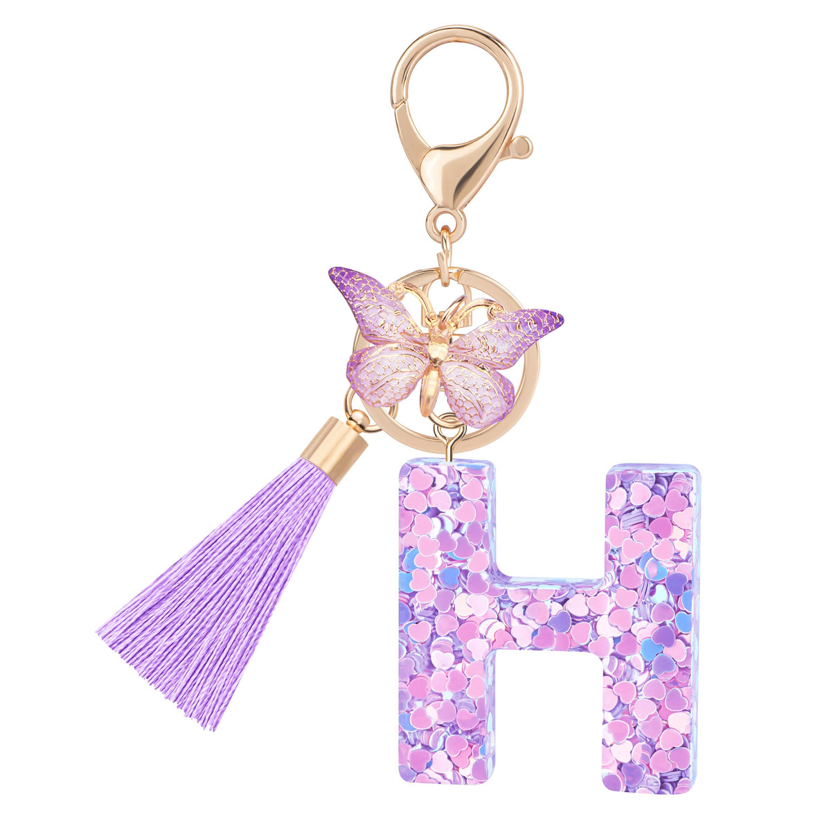 Initial letter Keychains for Women Girls Tassel Butterfly Cute Keychain for Wallet Backpack charm