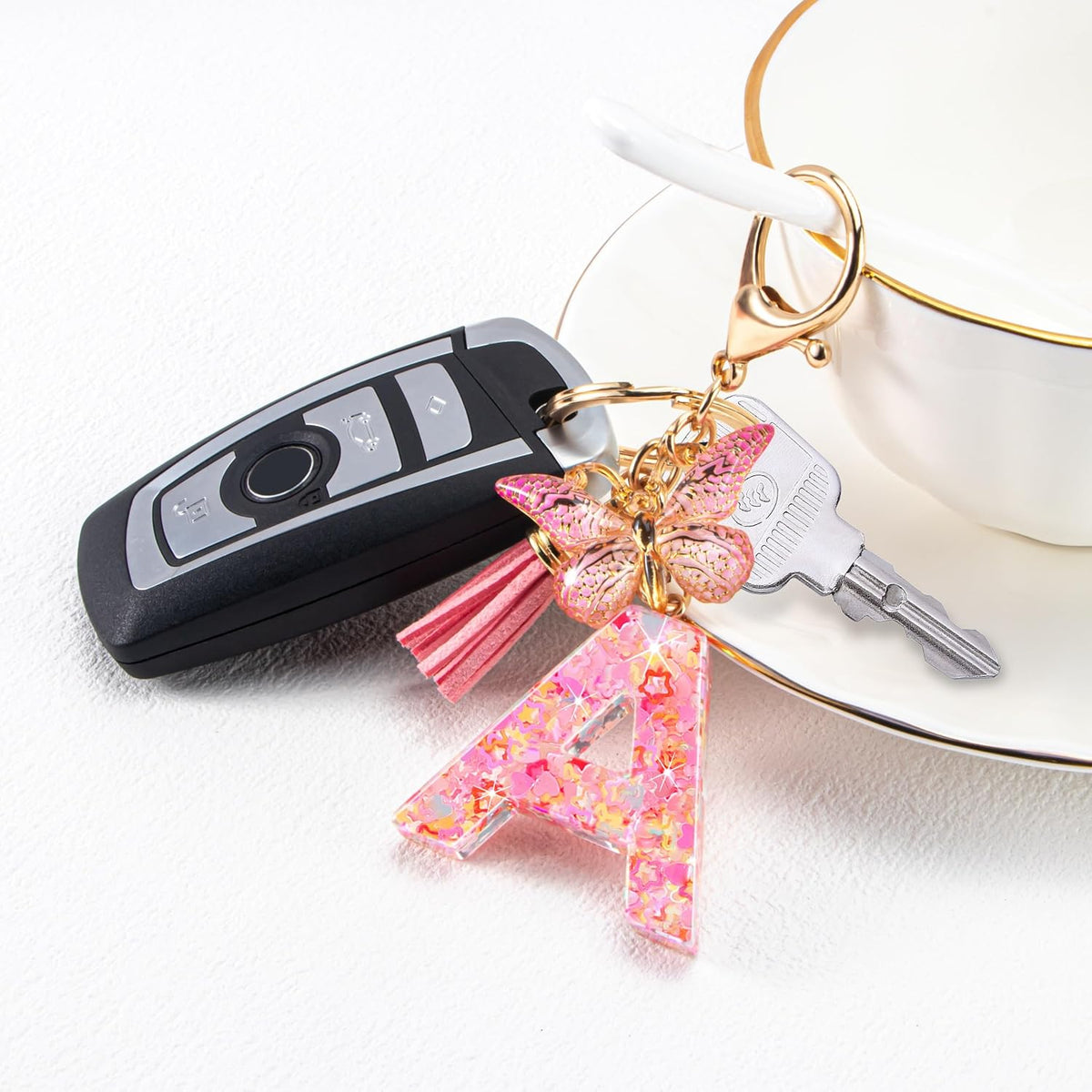 Initial letter Keychains for Women Girls Tassel Butterfly Cute Keychain for Wallet Backpack charm