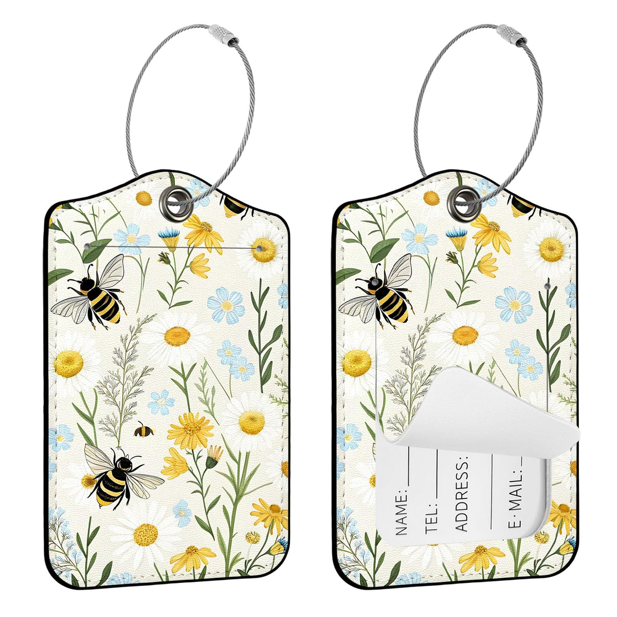 Seorsok 2 PCS Luggage Travel Tags for Suitcases,Cute Brown Leopard PU Leather Name Tag with Privacy Cover&ID Label Address Card and Durable Metal Ring Suitable for Men Women Handbags Backpack,Brown