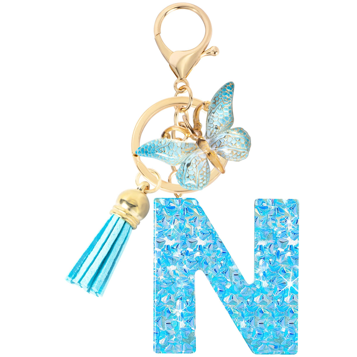 Initial letter Keychains for Women Girls Tassel Butterfly Cute Keychain for Wallet Backpack charm