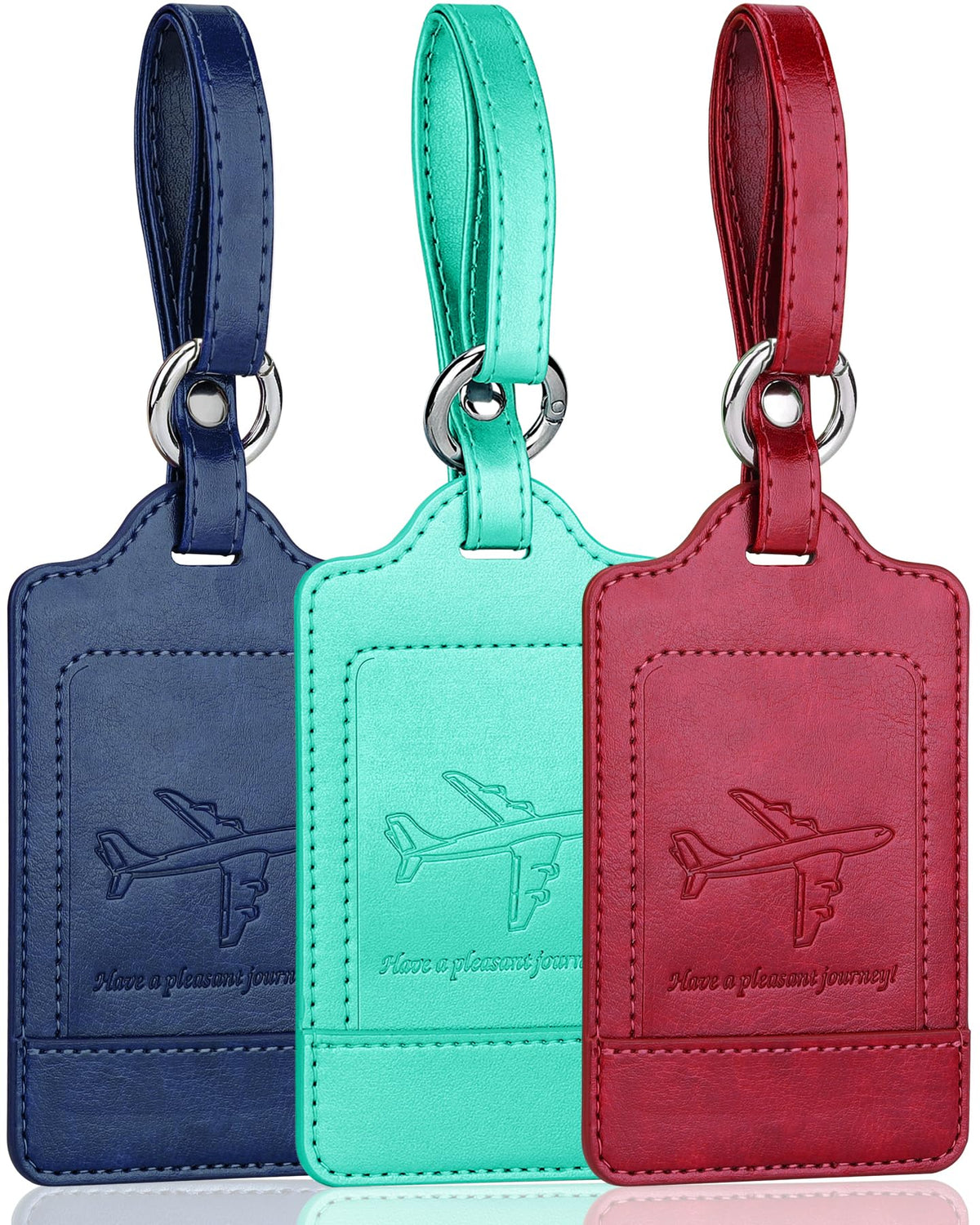 Teskyer Leather Luggage Tags for Suitcases, 3 Pack, Black
