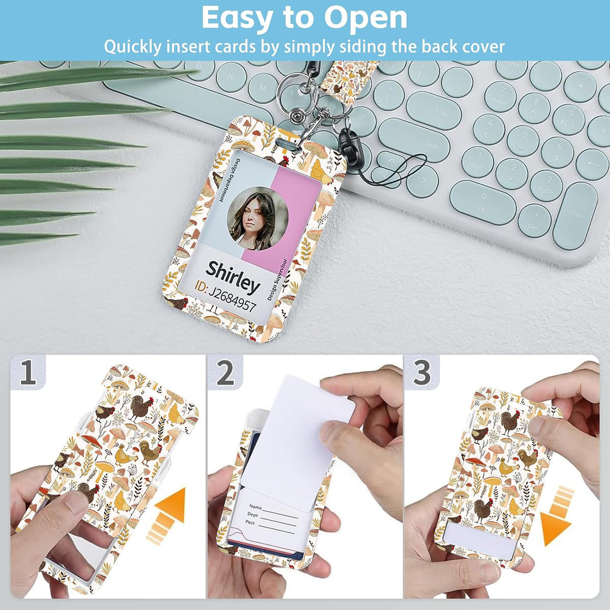 Cartoon Mushrooms Chickens Lanyards for ID Badges Retractable Removable Neck Lanyard with Badge Reel Vertical ID Work Badge Holder for Badge Holder Nurse Office Teacher