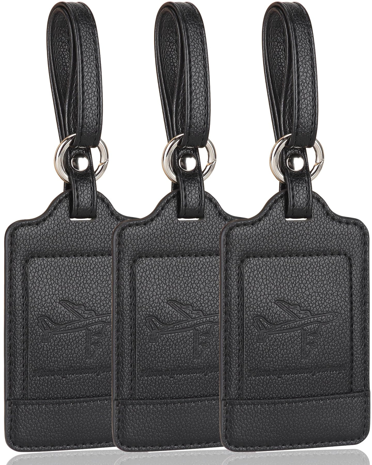Teskyer Leather Luggage Tags for Suitcases, 3 Pack, Black