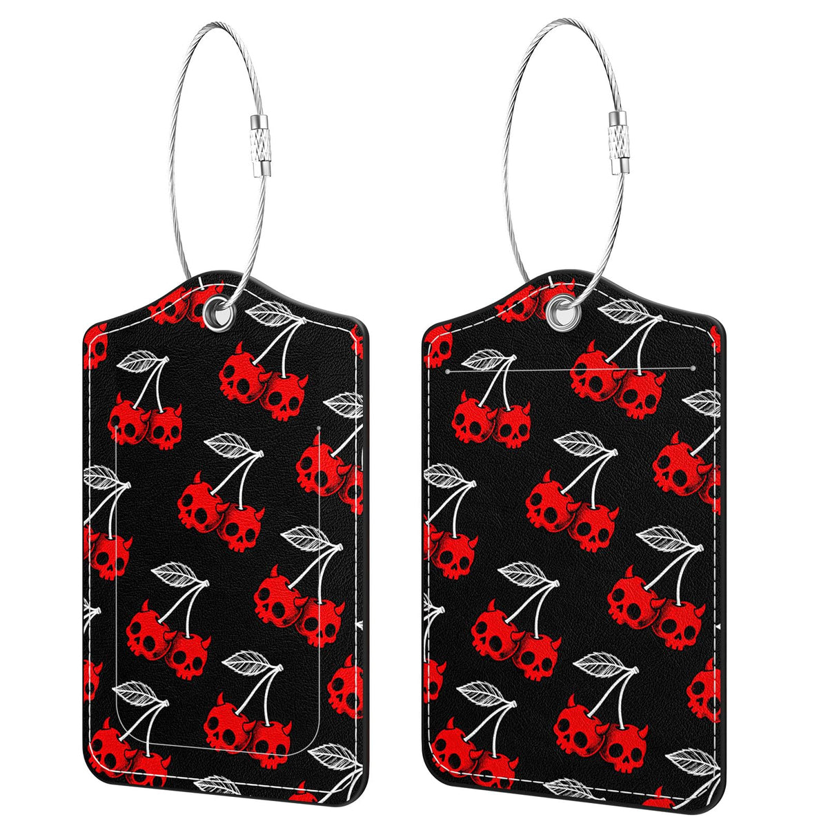 2 Pack PU Leather Luggage Tags for Suitcases, Black Gold Marble