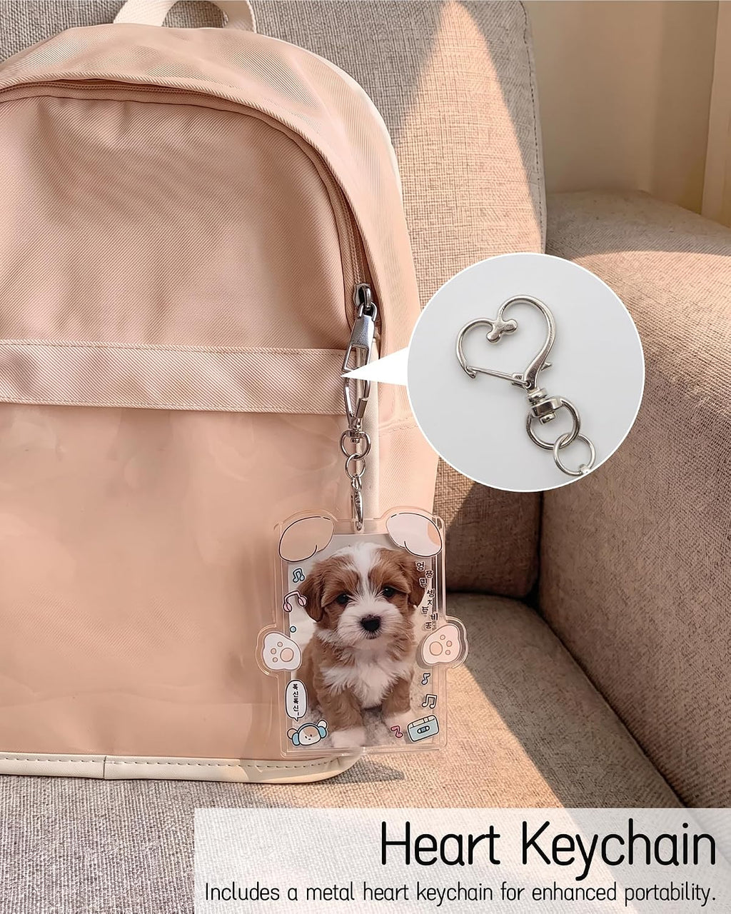 2 Pieces Animal Ear Photocard Holders with Heart Keychain, Multicolor B