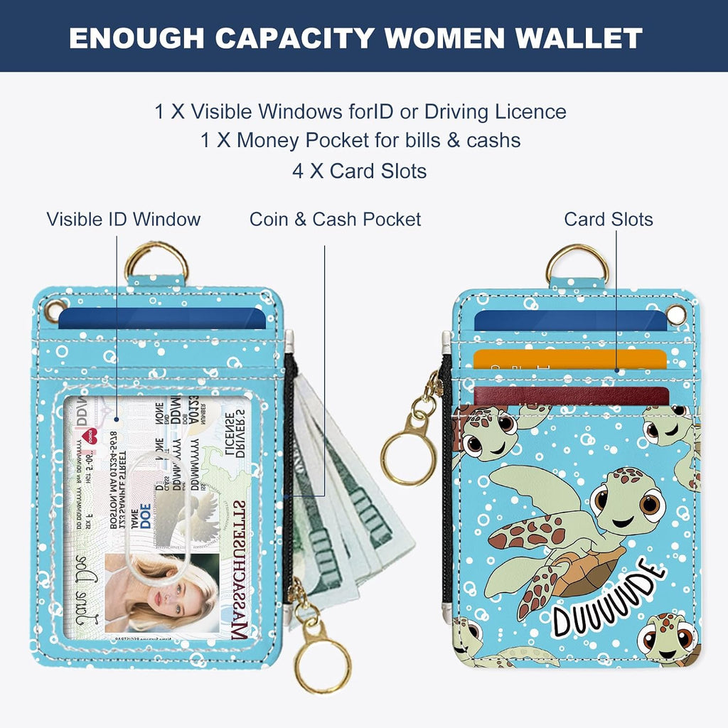 Slim Wallet Credit Card Holder, Sea Turtles, RFID Wallet Women Cute Small Front Pocket Wallet With Zipper, PU Leather Thin travel RFID Blocking Card Case ID Window,Ladies Gifts