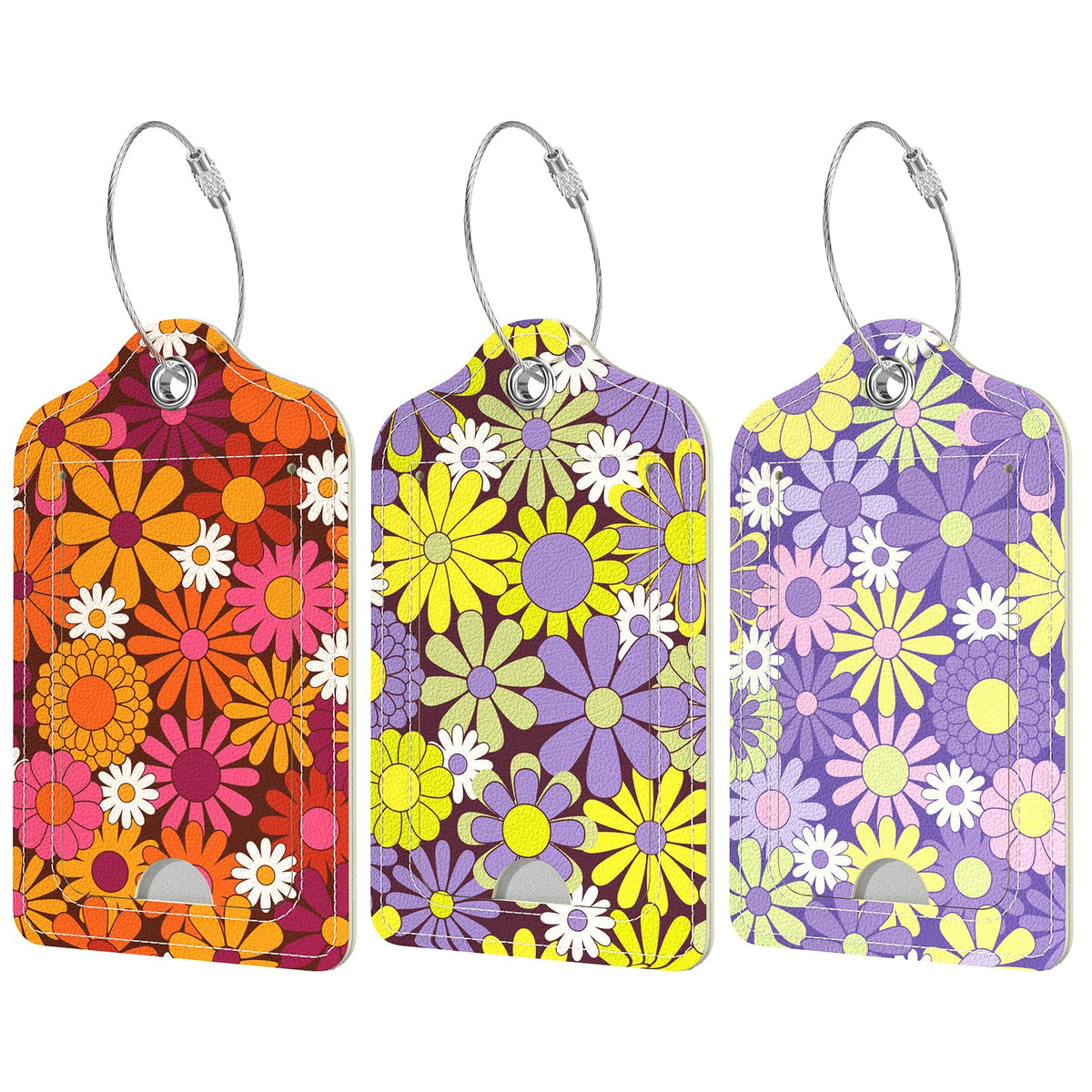 Rimilak 3 Pcs PU Leather Luggage Tags with Privacy Flap, Name ID Label