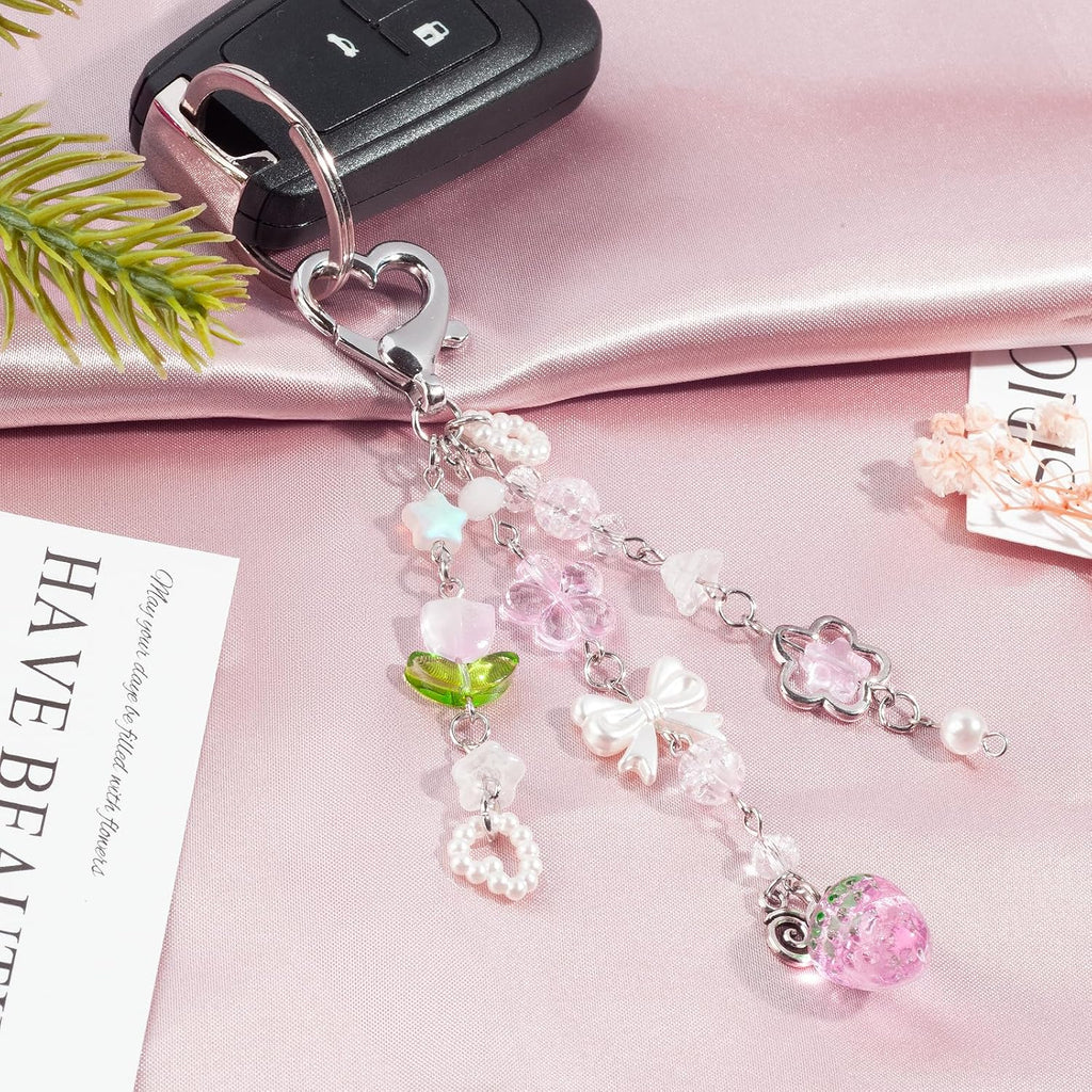 Cute Strawberry Keychain, Pink Aesthetic Bag Charm for Backpack