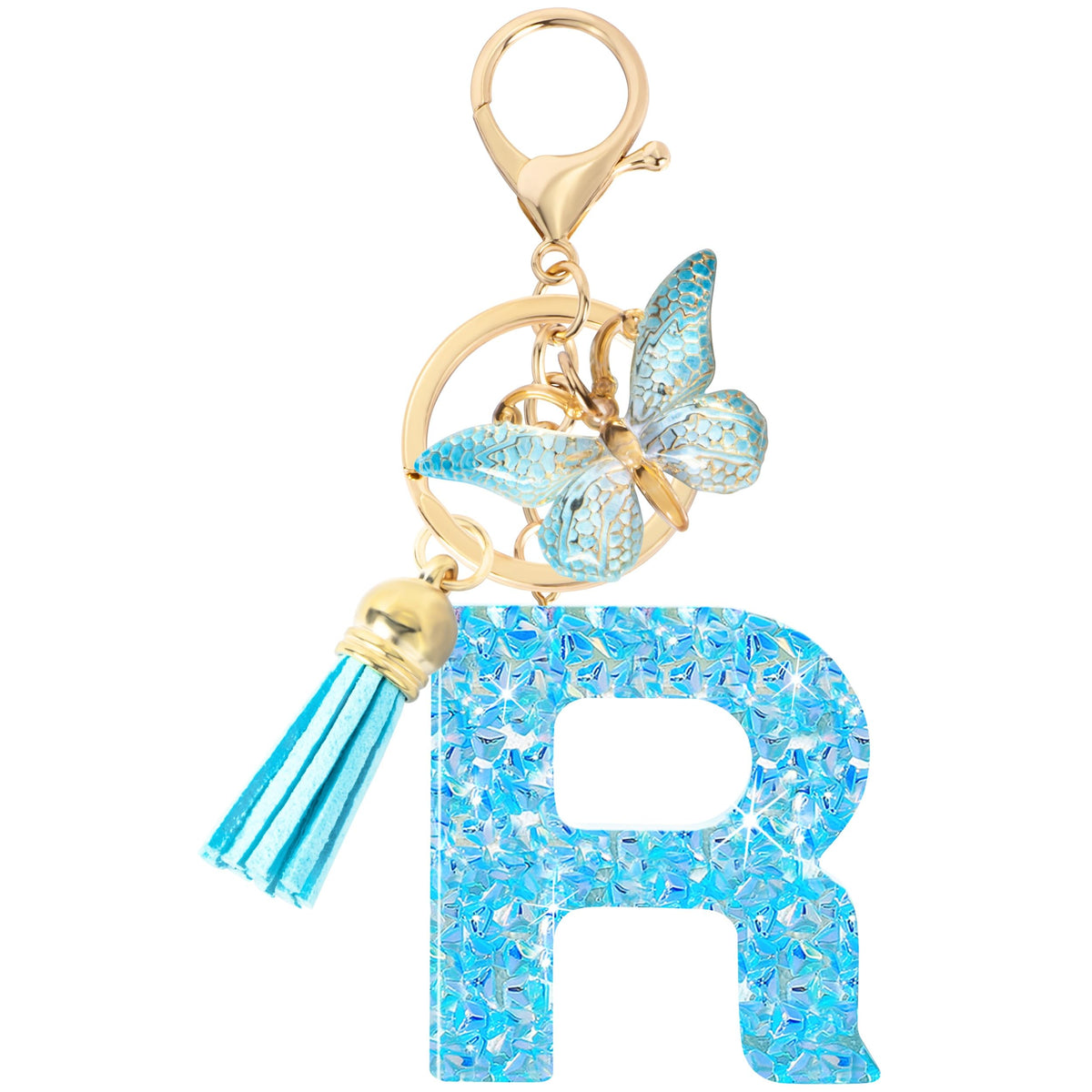 Initial letter Keychains for Women Girls Tassel Butterfly Cute Keychain for Wallet Backpack charm