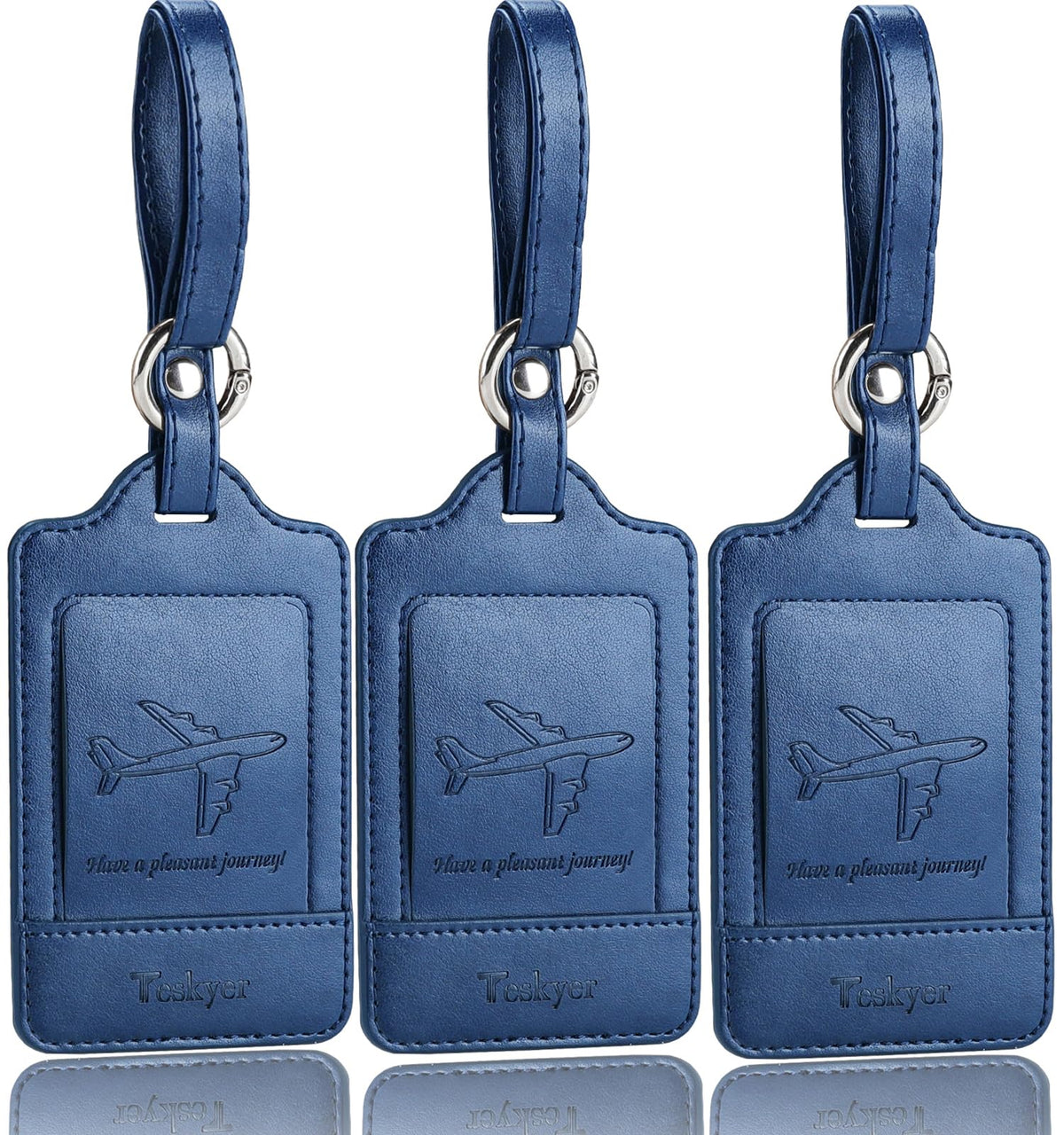 Teskyer Leather Luggage Tags for Suitcases, 3 Pack, Black