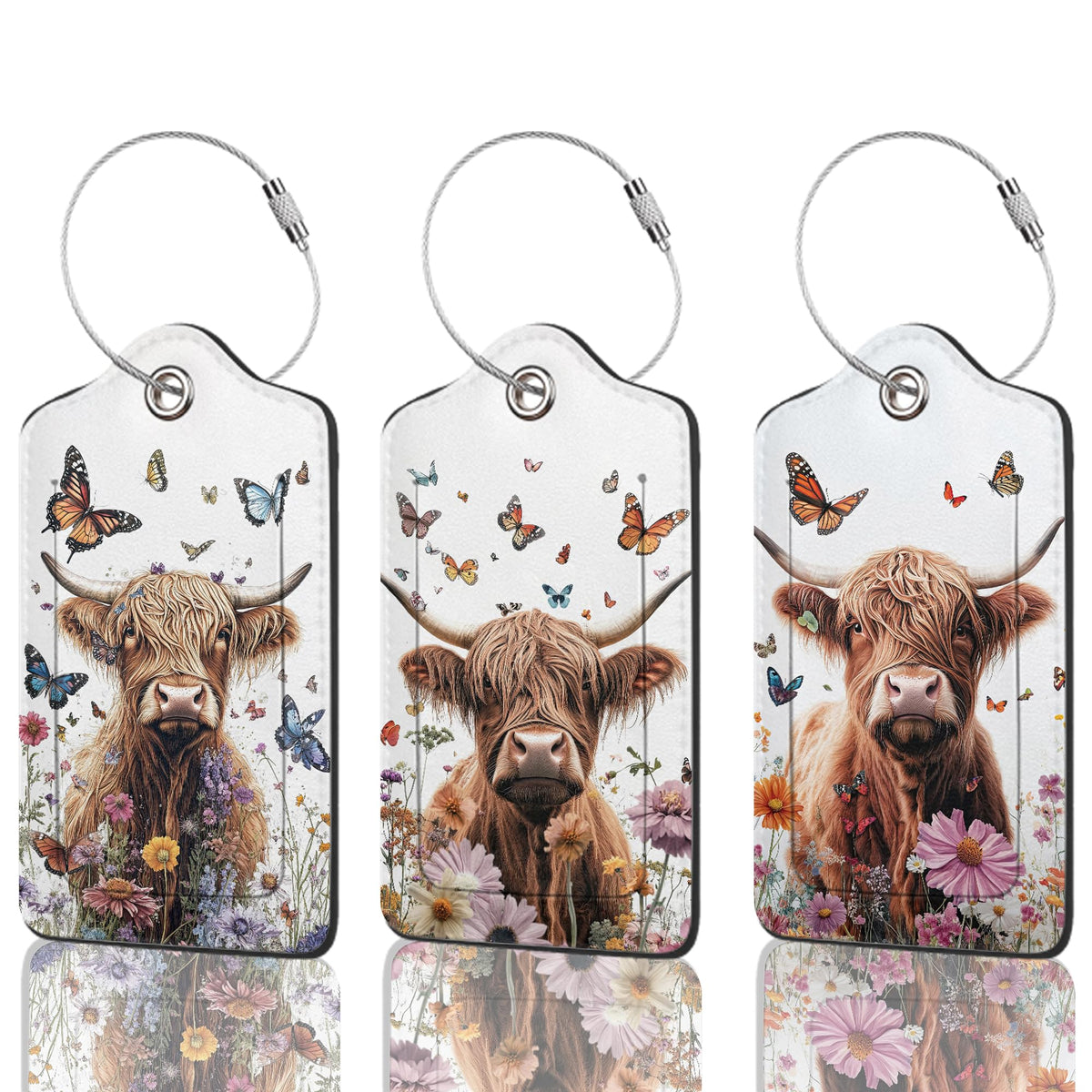 3 Pack Luggage Tag for Suitcase Leather Travel Cruise Luggage Tag with Stainless Steel Loop Name ID Label Privacy Cover for Adults Teens Travel Bag Labels Set (Mountain Forest Lake)