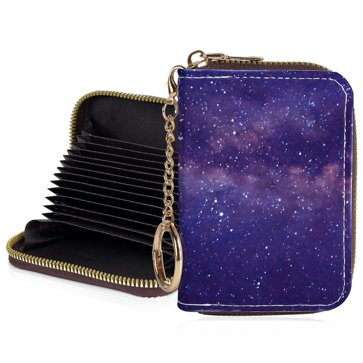 Credit Card Holder for Women,Small Rfid Wallet with Keychain Zipper,Cute PU Leather Card Case Wallet，Accordion Credit Card Wallets Gift,Cat Struck by Lightning