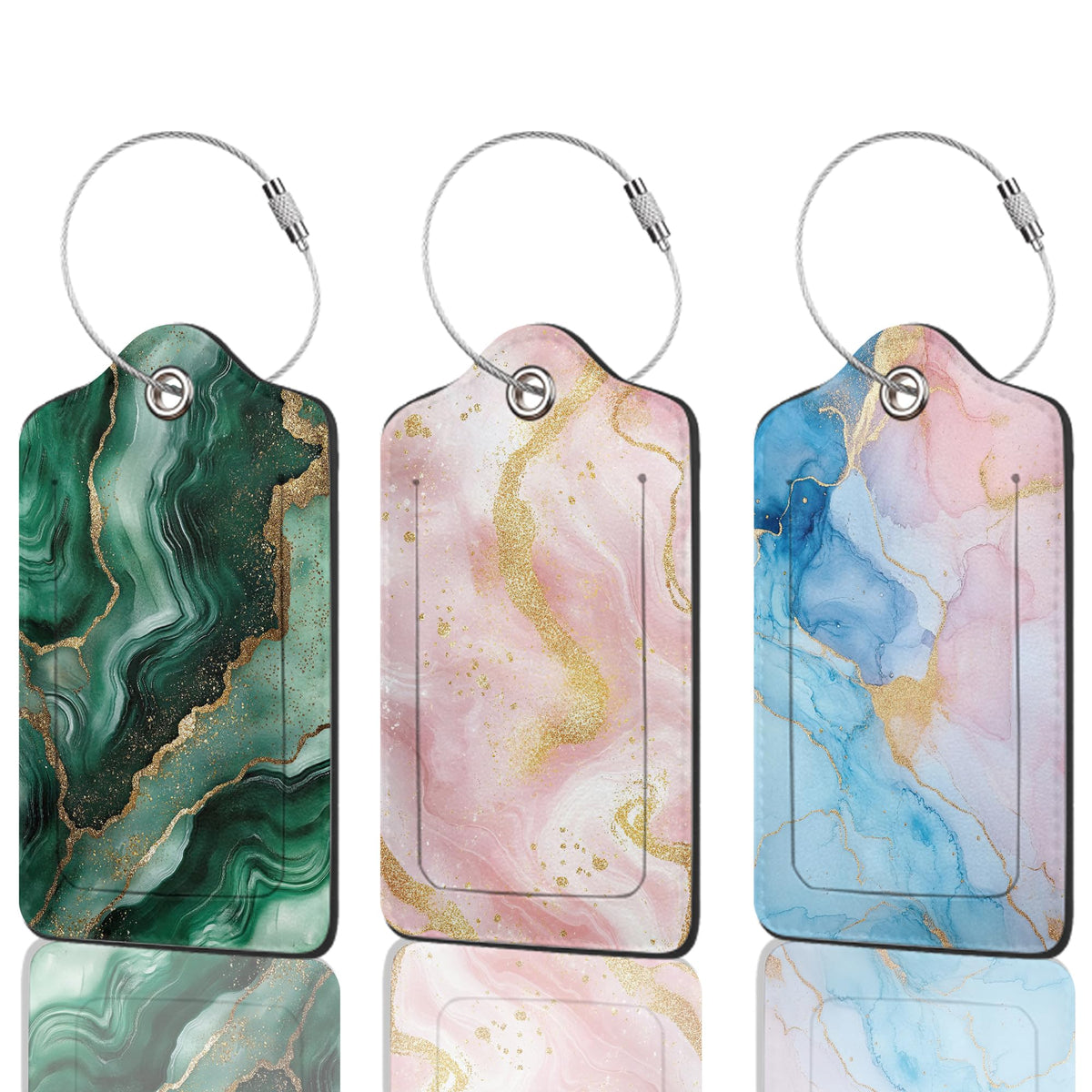 3 Pack Luggage Tag for Suitcase Leather Travel Cruise Luggage Tag with Stainless Steel Loop Name ID Label Privacy Cover for Adults Teens Travel Bag Labels Set (Mountain Forest Lake)
