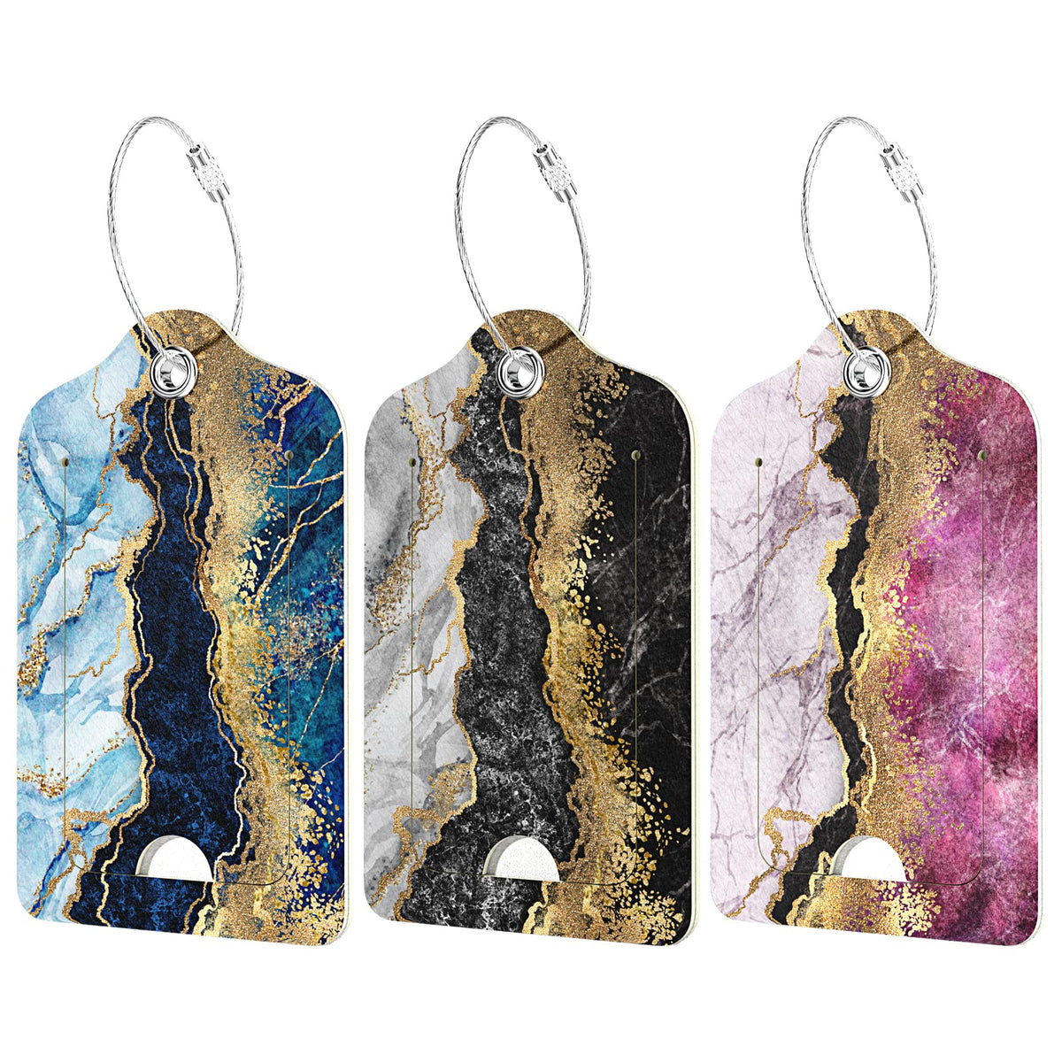 Rimilak 3 Pcs PU Leather Luggage Tags with Privacy Flap, Name ID Label