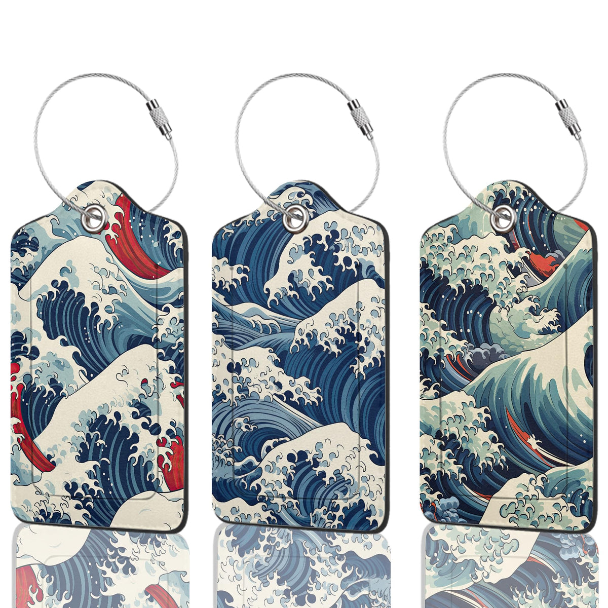 3 Pack Luggage Tag for Suitcase Leather Travel Cruise Luggage Tag with Stainless Steel Loop Name ID Label Privacy Cover for Adults Teens Travel Bag Labels Set (Mountain Forest Lake)