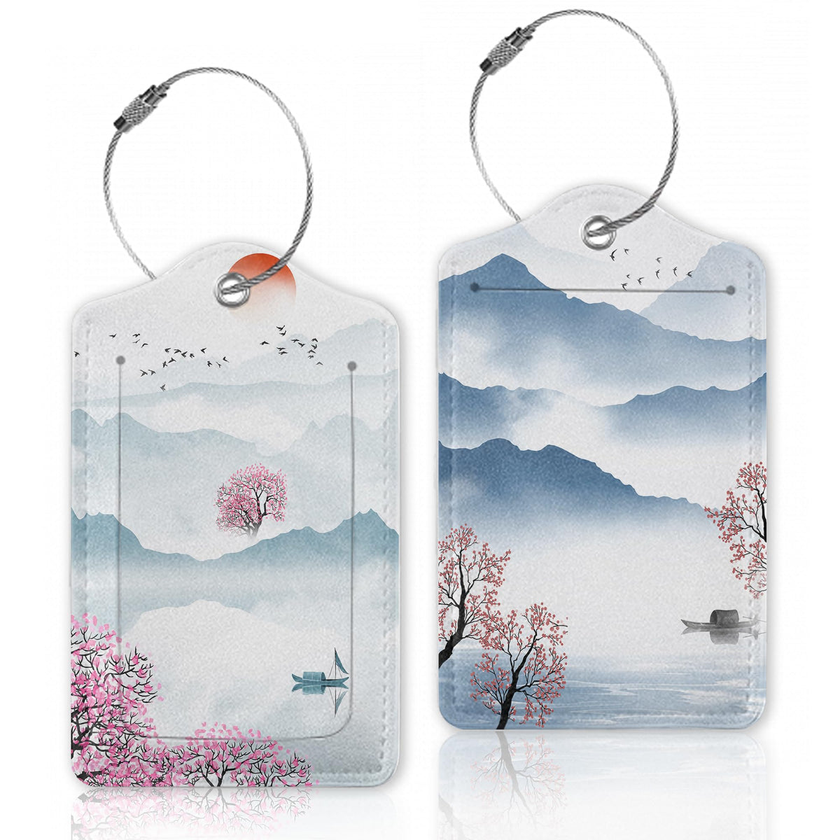 Cute Red Cherry with Flower Luggage Tags for Suitcase,Luggage Tag with Stainless Steel Loop Privacy Cover Id Label Travel Bag Luggage Identifiers for Women Men Travel,Set of 2