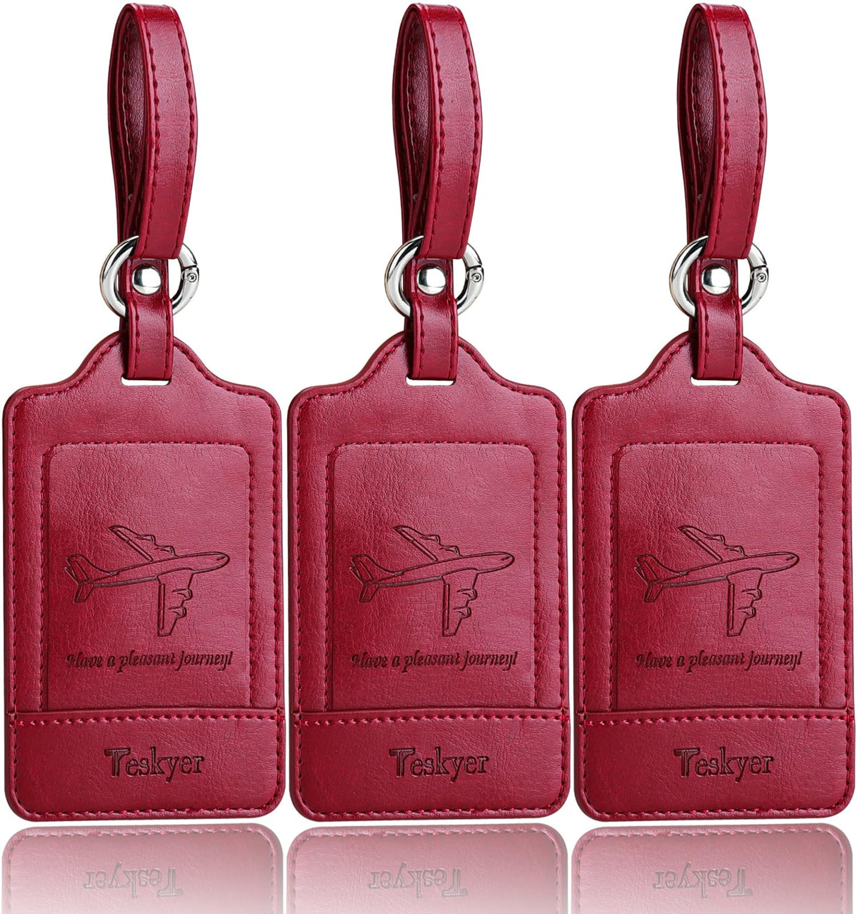 Teskyer Leather Luggage Tags for Suitcases, 3 Pack, Black