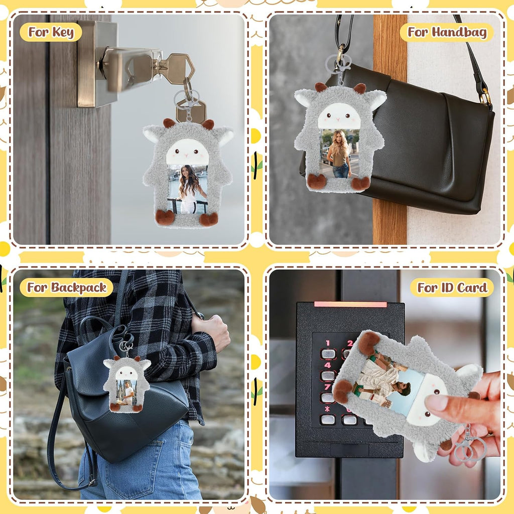 NEWEST Sheep Plush Kpop Photocard Holder with Keychain, Soft Lamb ID Badge Holder Protector Cover, Cute Cartoon Farm Animal Photo Case Sleeves for Idol ID Card Student Worker Bag Charm Pendant