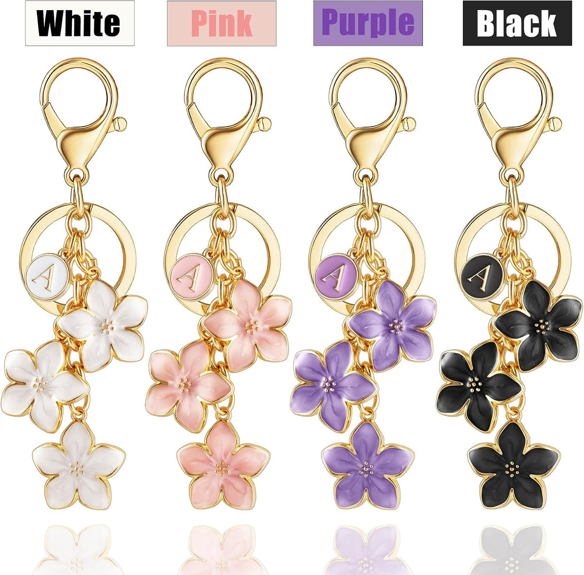 XGALBLA White/Pink/Black Big Cute Flower Initial Letter Keychain for Women, Flower Bag Charms Enameled Keychain Handbag Purse