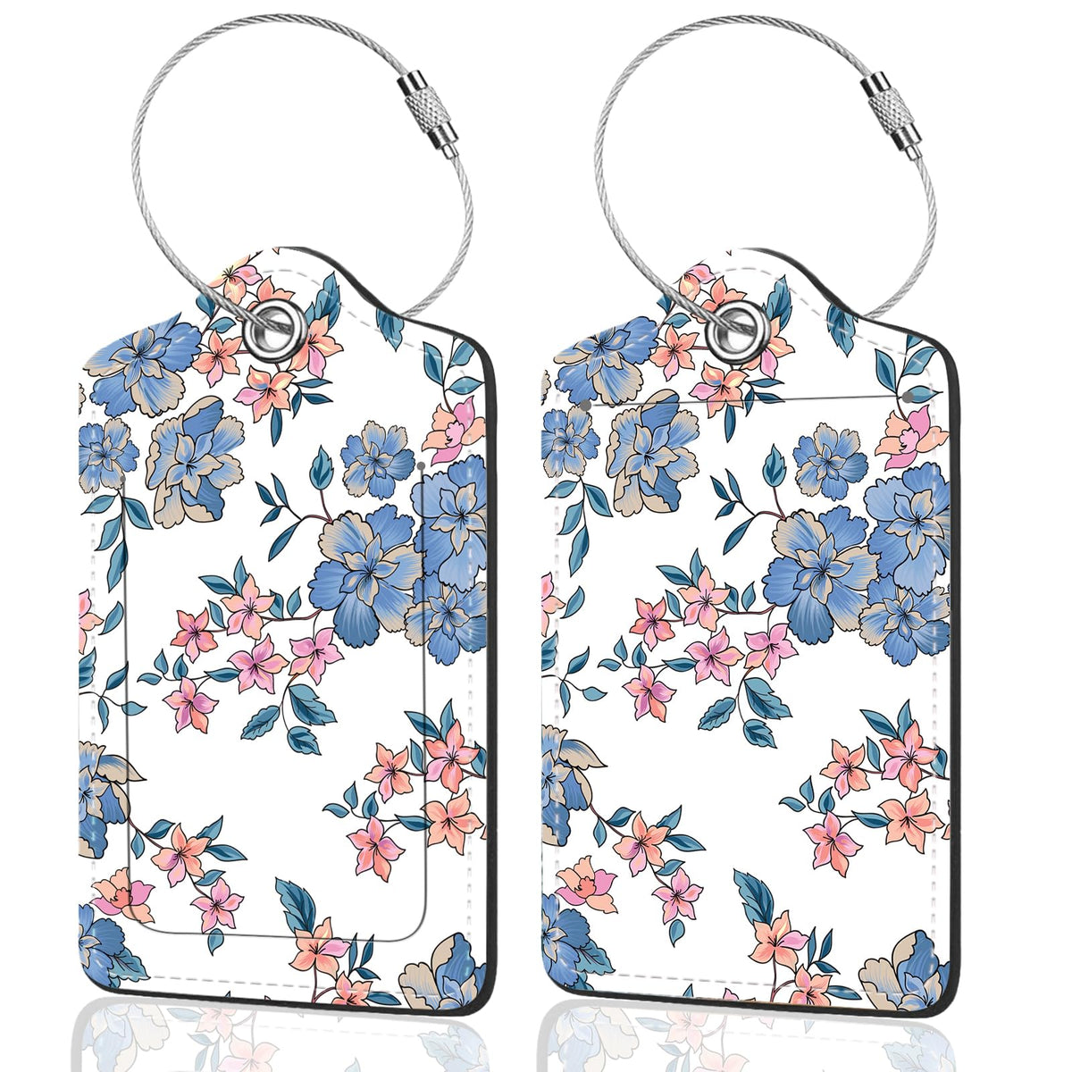 2Pack Luggage Tags for Suitcases, Cute Unique Pu Leather Cruise Luggage Tag with Privacy Cover ID Label Address Card and Metal Ring Suitable for Women Men Kids Travel Bag Linear Flower