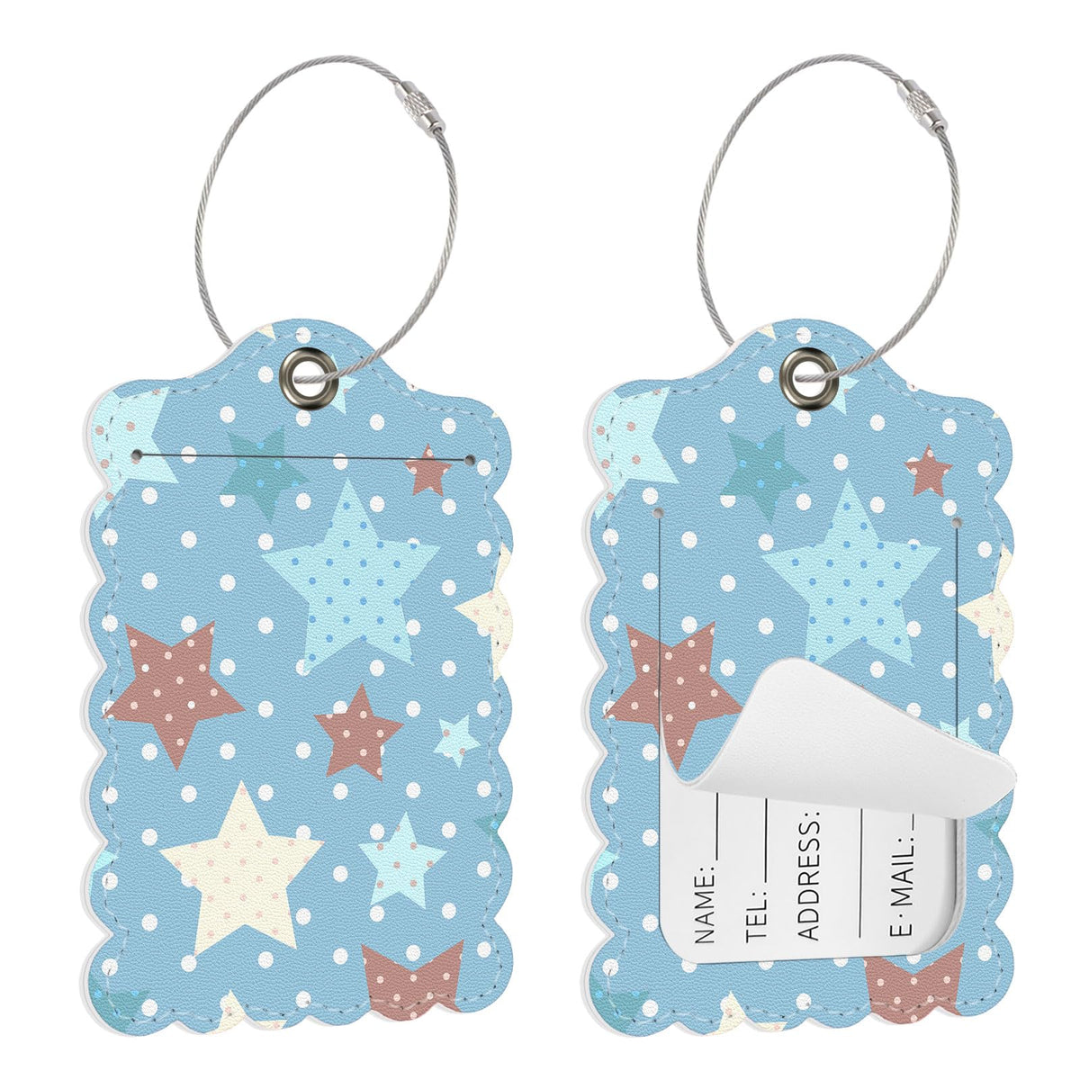 Seorsok 2 PCS Luggage Travel Tags for Suitcases,Cute Brown Leopard PU Leather Name Tag with Privacy Cover&ID Label Address Card and Durable Metal Ring Suitable for Men Women Handbags Backpack,Brown