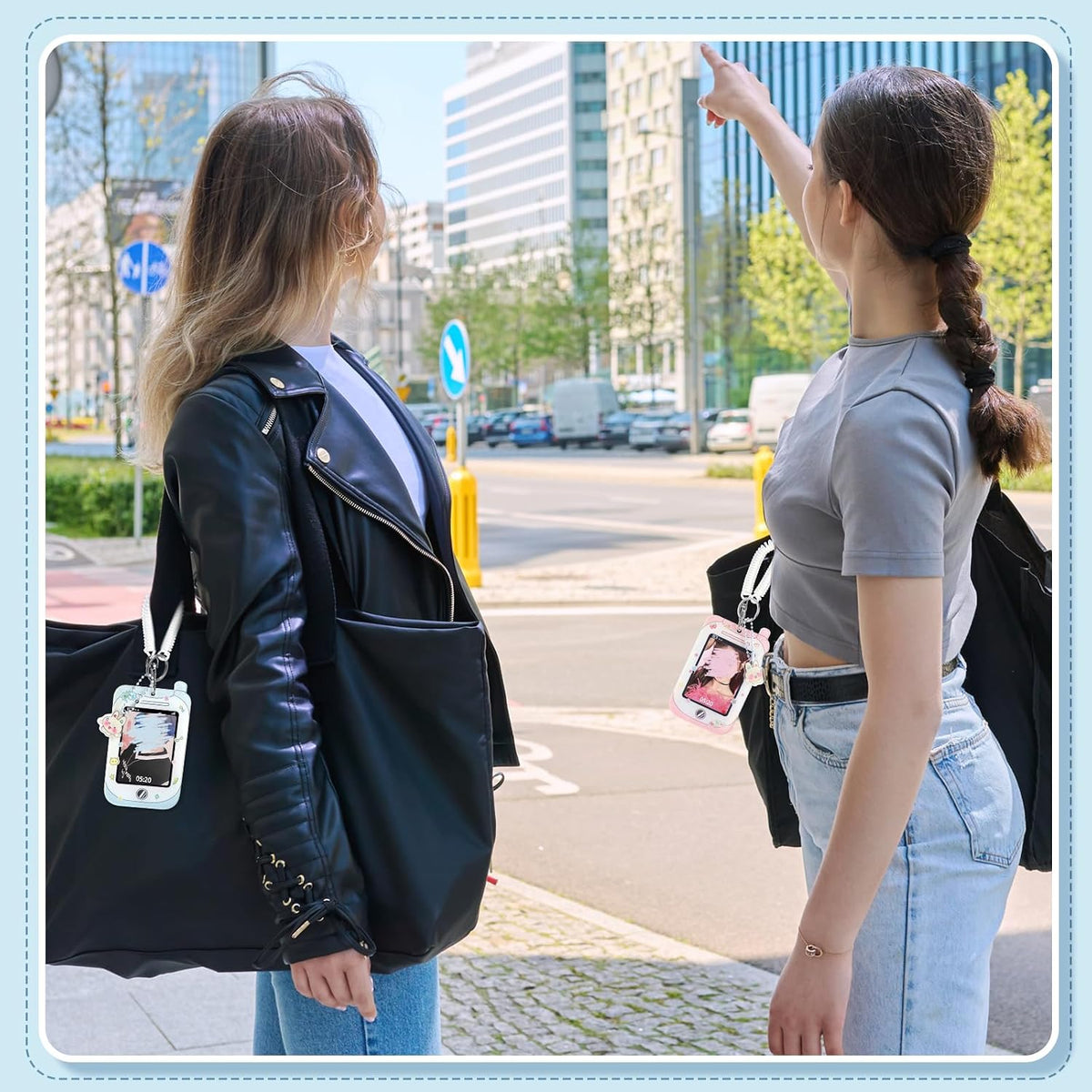 Ctosree 2 Pcs Photocard ID Badge Holder with Wrist Coil Blue Pink Y2k